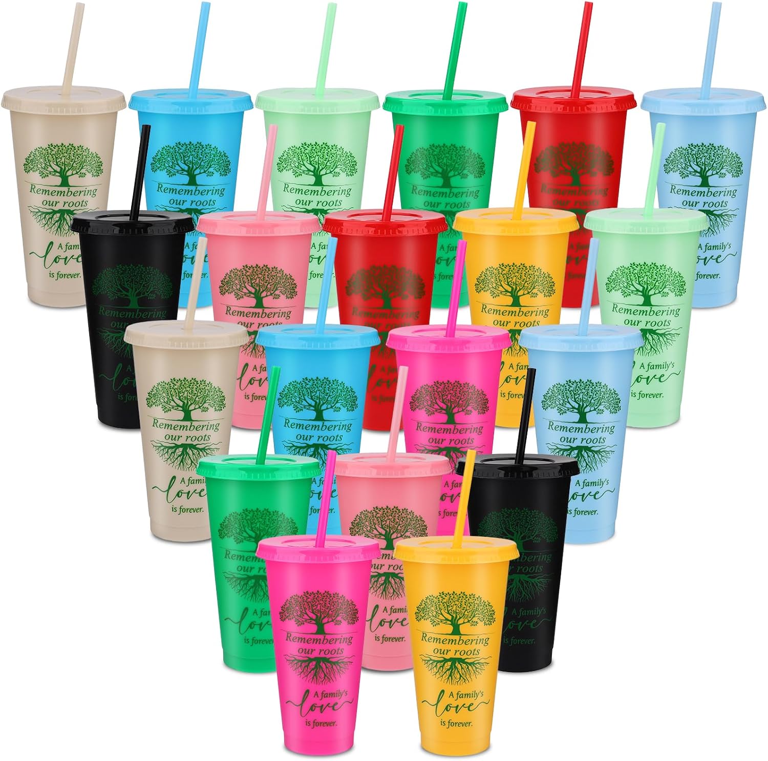 20 Pcs Family Reunion Favors 24/16 oz Plastic Cups Bulk with Family Tree Pattern (24 oz)