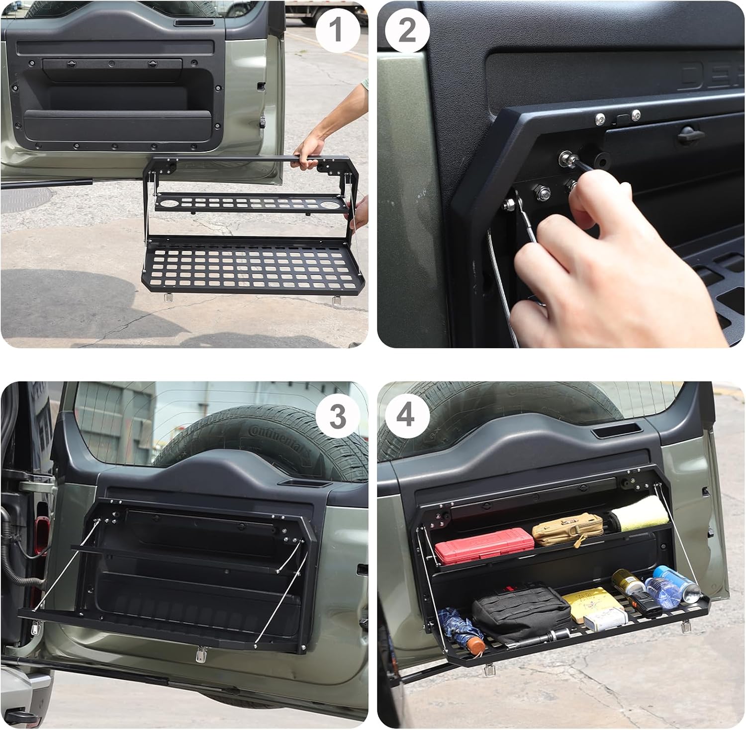 HAPPYHORSE Tailgate Table Compatible with Land Rover Defender 90 110 130 2020-2025 Tailgate Camping Table Foldable Table Cargo Shelf Storage Rack Accessories (Double Layer)
