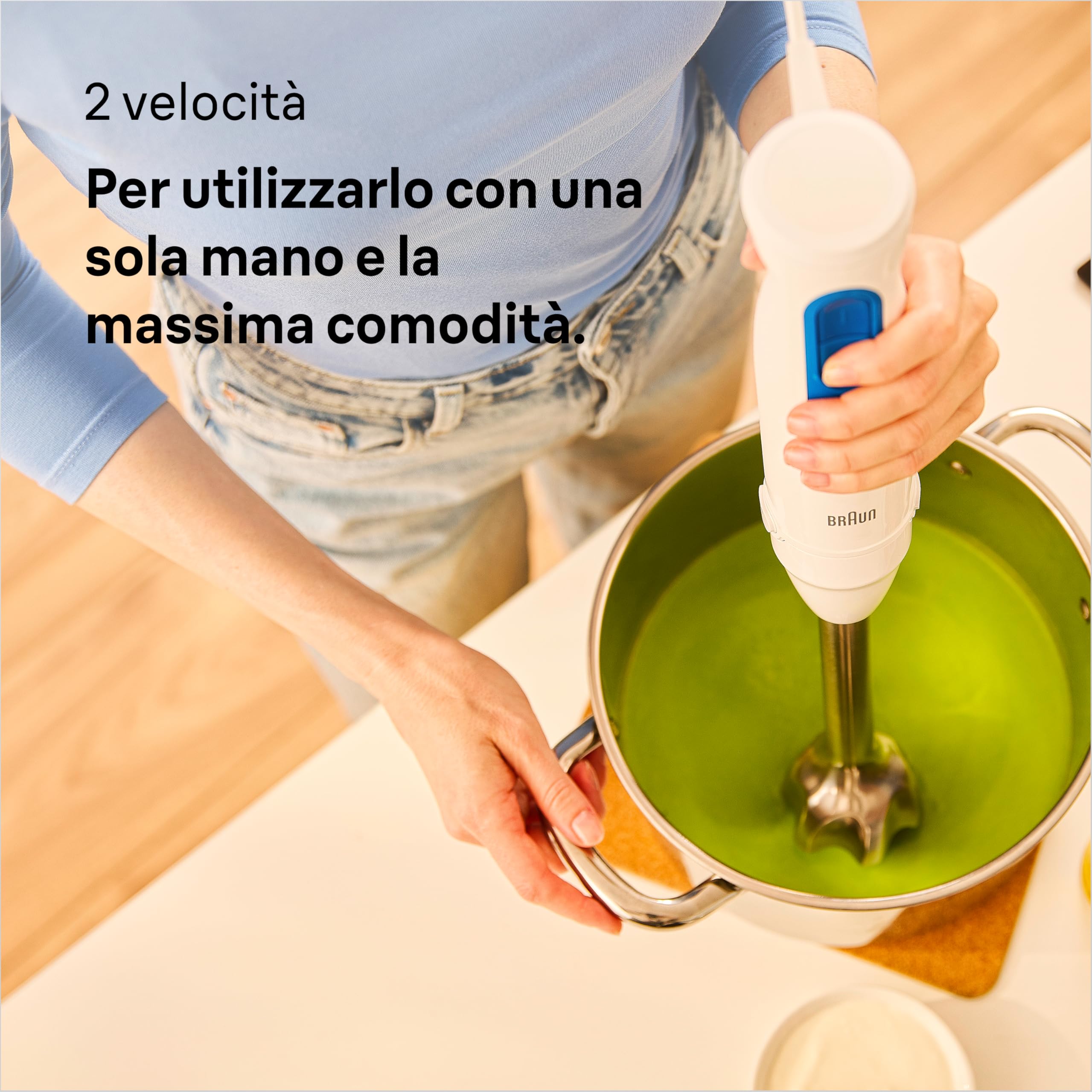 Braun MultiQuick 3 MQ30.202M Nuovo Modello Minipimer, Frullatore ad Immersione, 2 velocità, Tecnologia Tedesca, impugnatura ergonomica, Asta in acciaio, Bicchiere, Frusta e Tritatutto 350ml, Bianco