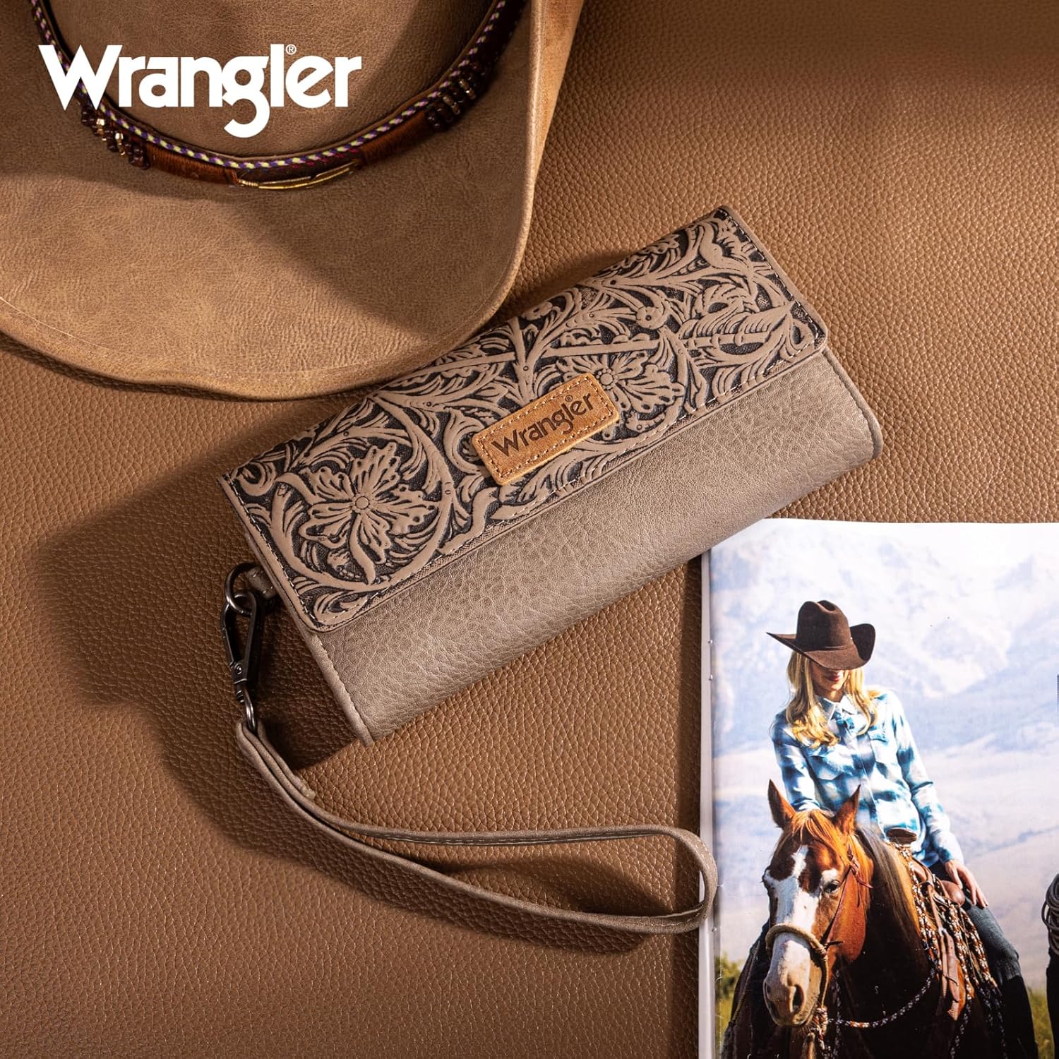 Montana West X Wrangler Western Wallets for Women Trifold Wristlet Wallets Large Capacity Women Clutch Wallet with Coin Purse - Image 6