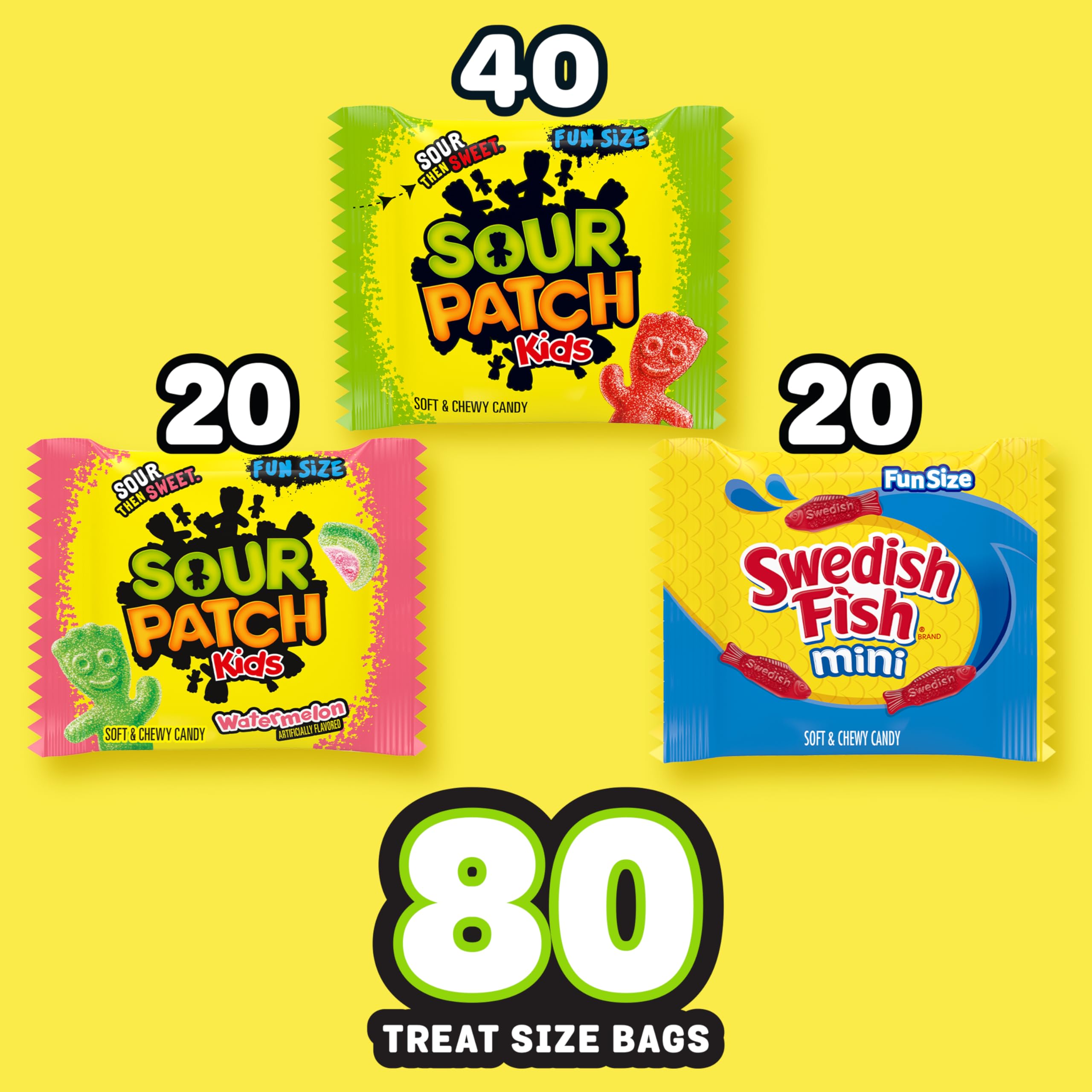 SOUR PATCH KIDS and SWEDISH FISH Mini Soft Chewy Candy Variety Pack Bulk Candy 80 Treat-Size Snack Packs — view 3