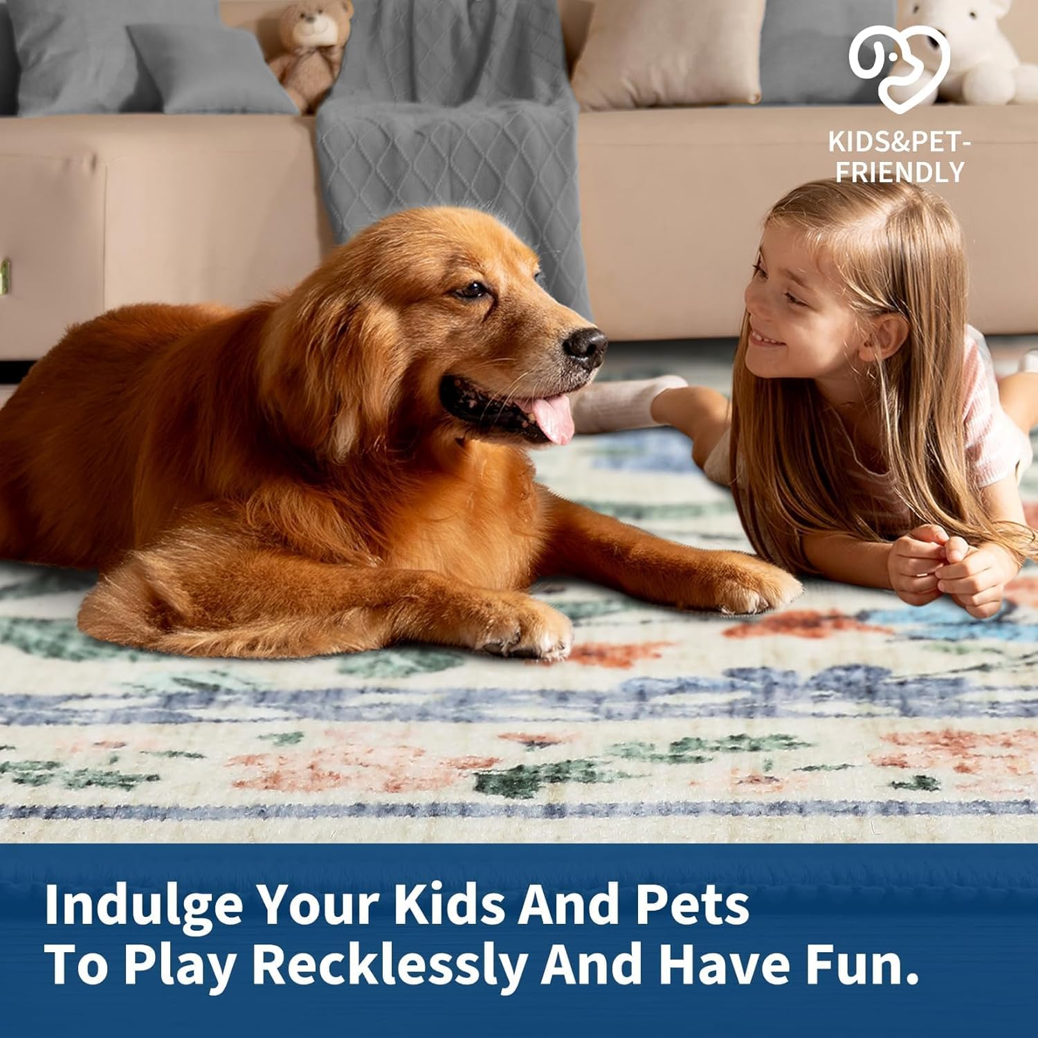 GarveeHome Large Washable Area Rug 10 x 13 for Living Room, Non-Slip Soft Vintage Rug, Low Pile Farmhouse Floral Carpet, Non-Shedding Foldable Printed Rugs for Bedroom, Green