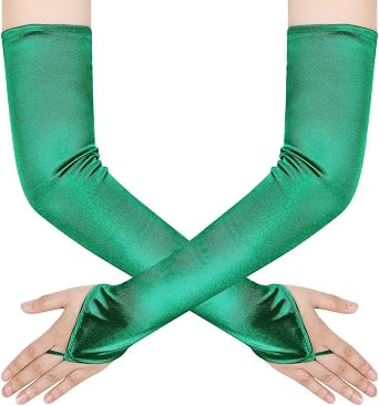 Womens Long Fingerless Opera Tea Party Gloves Elbow Length 1920s Stretchy Satin Wedding Bridal Costume Gloves
