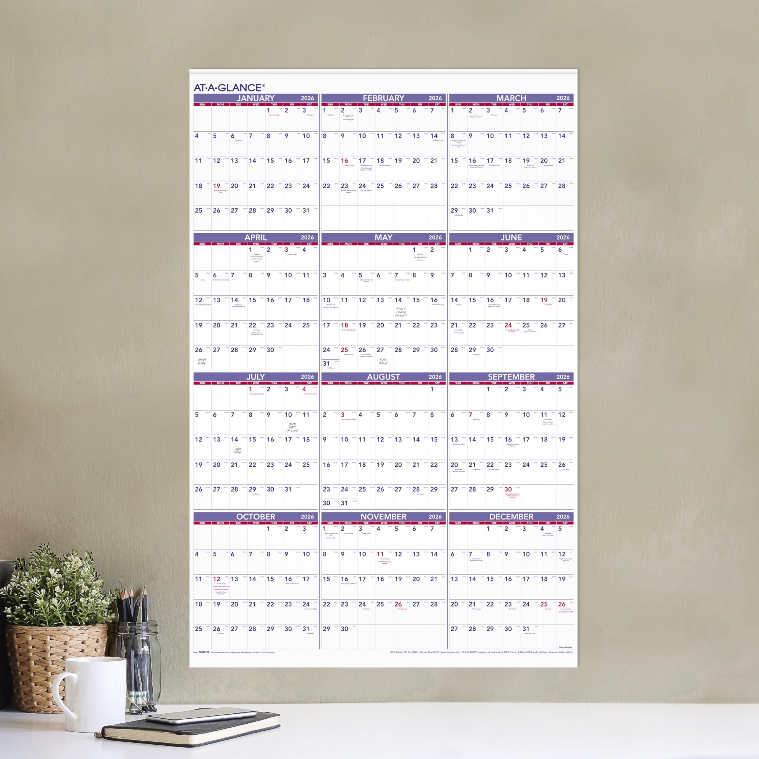 AT-A-GLANCE 2026 Wall Calendar Monthly 24 x 36 Extra Large Paper PM122826 — view 3