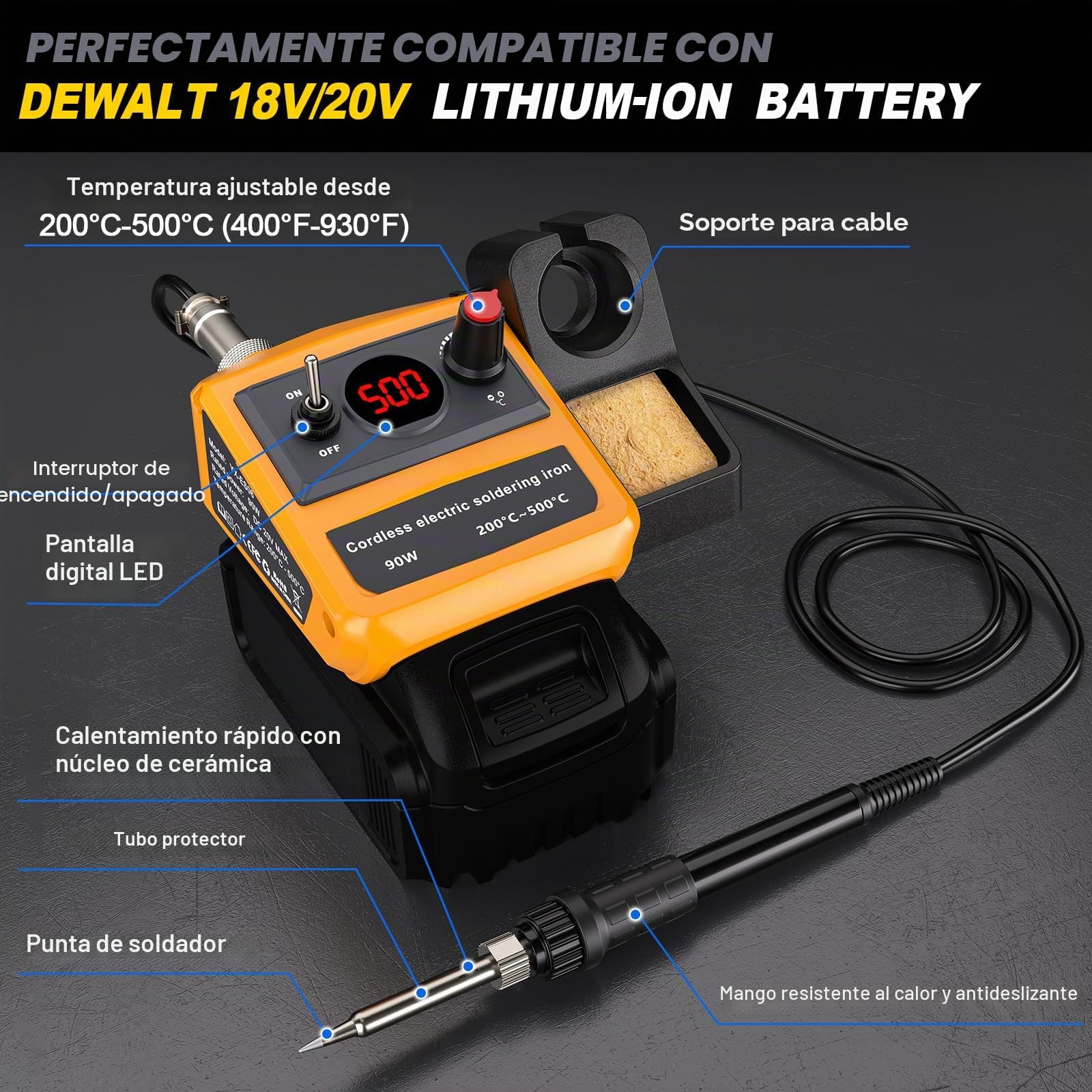 Juego de soldador inalámbrico para Dewalt batería de 18 V 54 V, 90 W LED digital, pistola de soldadura con 5 puntas, alambre de soldadura de 0,04 pulgadas para cualquier entusiasta de la afición