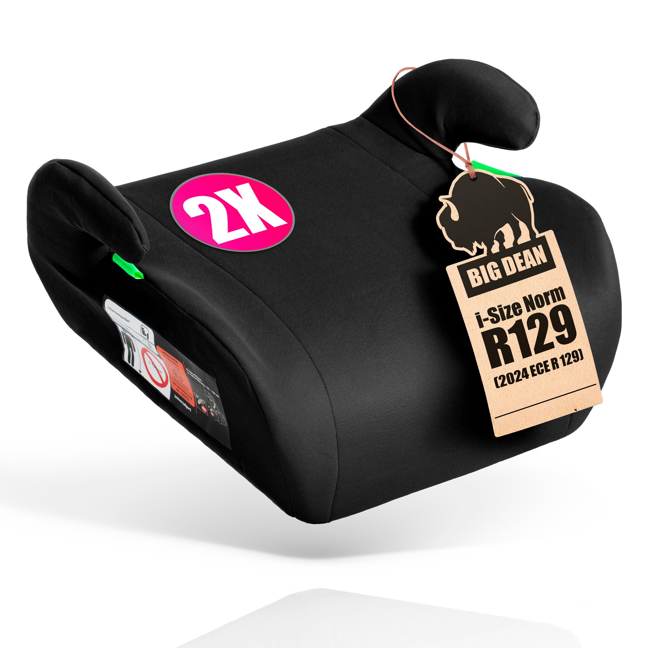 2 Stück Kindersitzerhöhung nach neuster i-Size Norm R129 Schwarz Sitzerhöhung (125-150cm) Kinder Auto BigDean