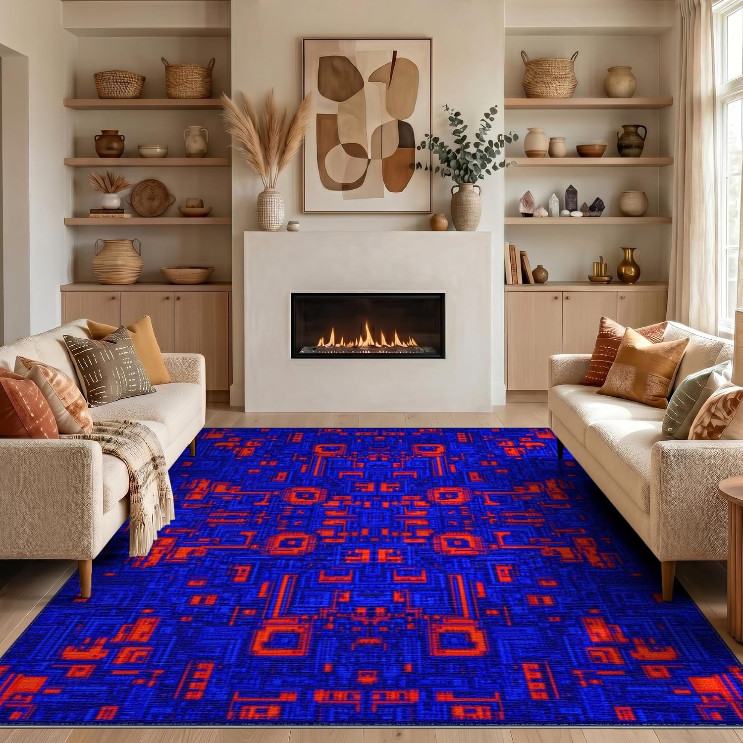 2'x3' Blue Orange Electric Retro Gaming Design Washable Throw Rug