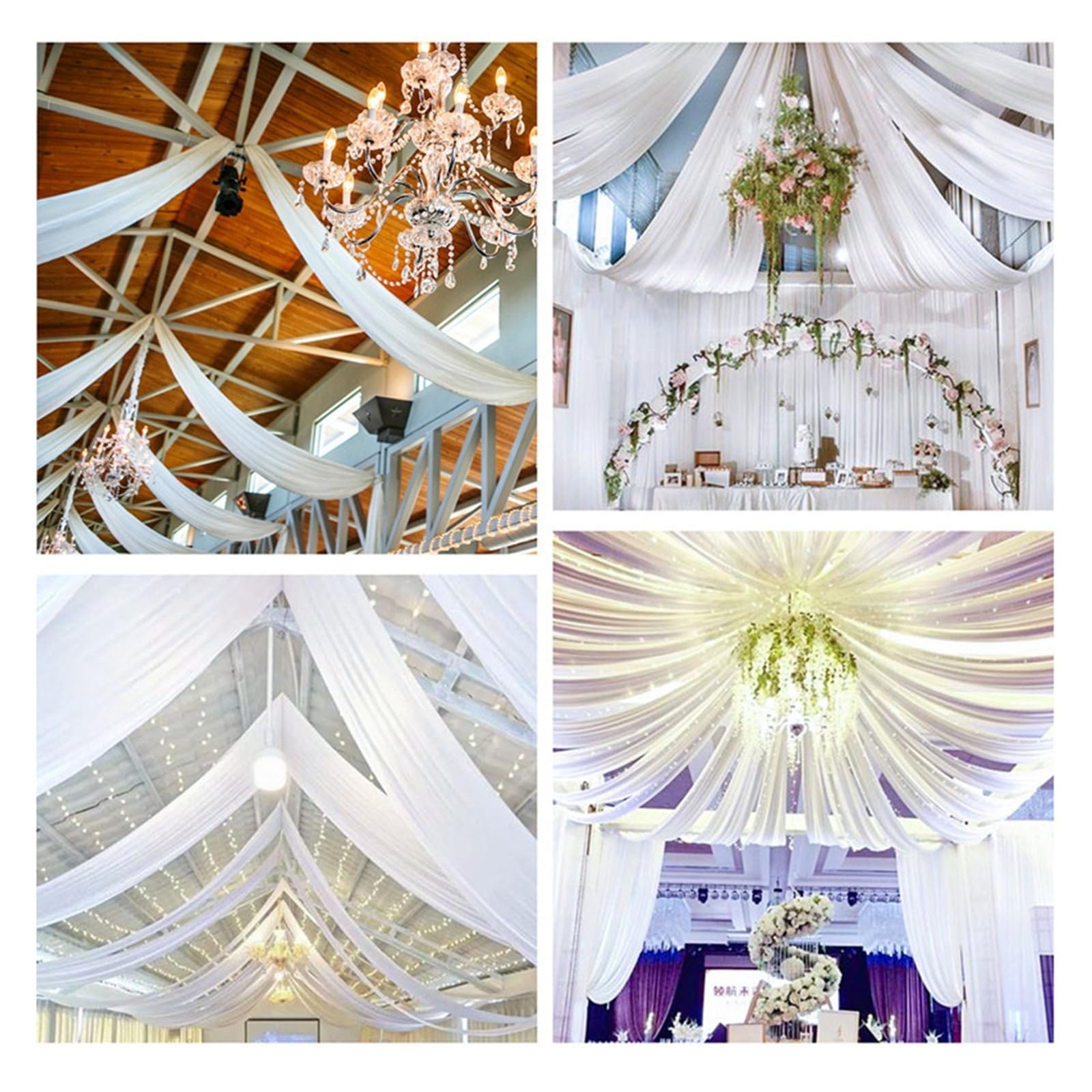 MDSIOKHJ Ceiling Drapes Wedding Arch Drape Roof Ceiling Decor Sheer Chiffon Tulle Curtain Draping Backdrop Party Supplies Drapery Ceremony Decoration(White,150x600cm)