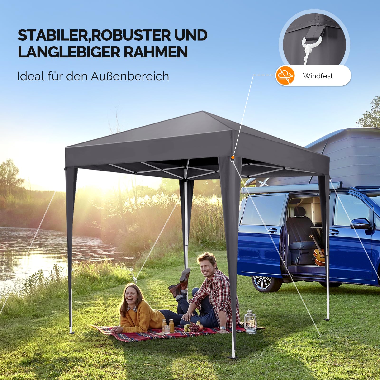 Bonnlo Pop-up Pavillon, Faltpavillon 3x3m, Höhenverstellbar, Wasserdicht Partyzelt mit 4 Seitenteilen, Gartenpavillon für Outdoor Hochzeit Garten Camping Party, Grau