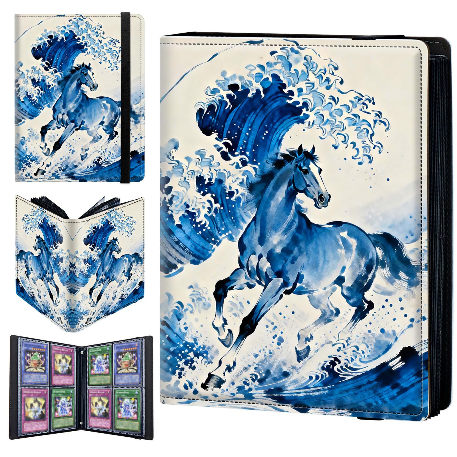 4 Pocket Trading Card Binder 320 Side Loading Pocket Album with Sea and Horse Pattern Design Card Binder for Sports Cards & Game Cards