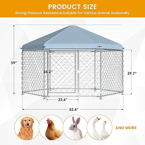 Miniatura 6 de Polar Aurora Perrera para perros al aire libre con techo, jaula grande para perros en el exterior con puerta de metal, perrera resistente con