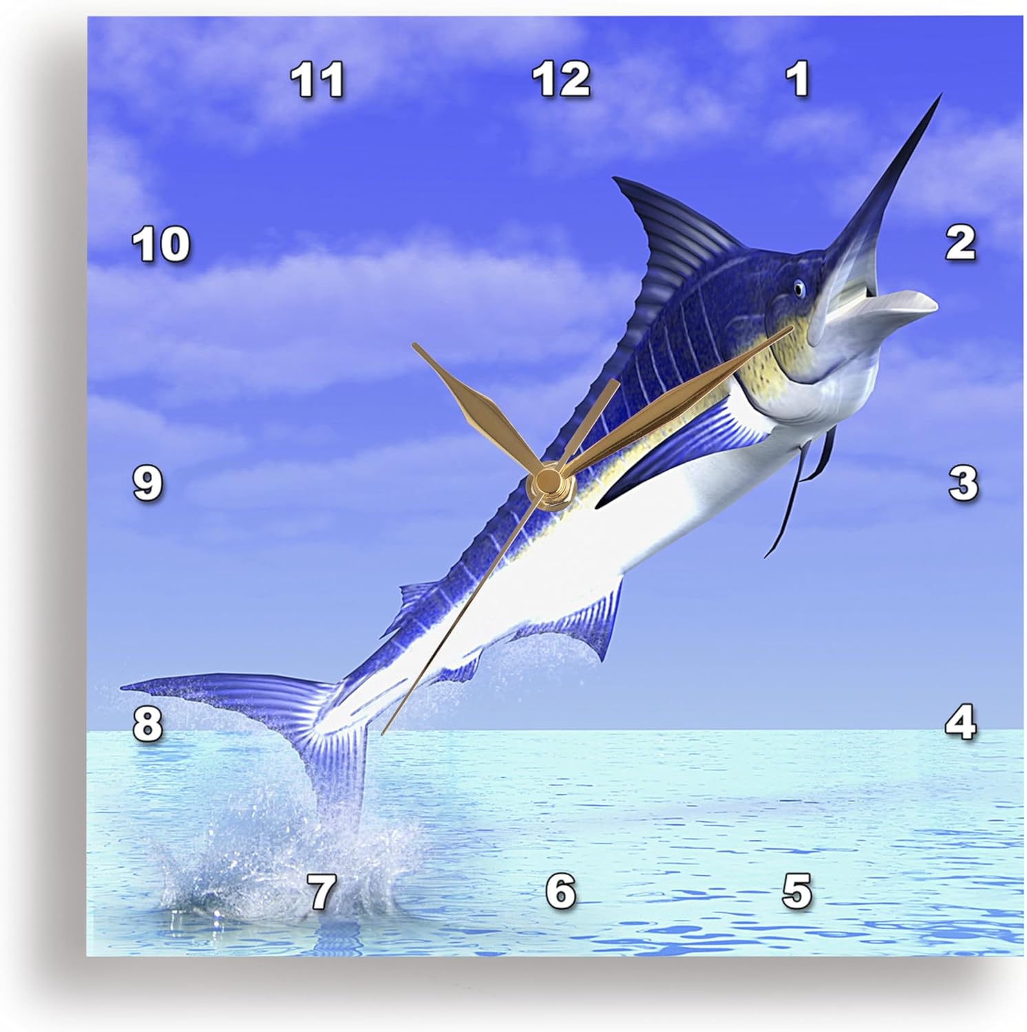 3D Rose 3dRose Marlin Fish Coming Out of The Water-Wall Clock, 13-inch (DPP_58819_2)