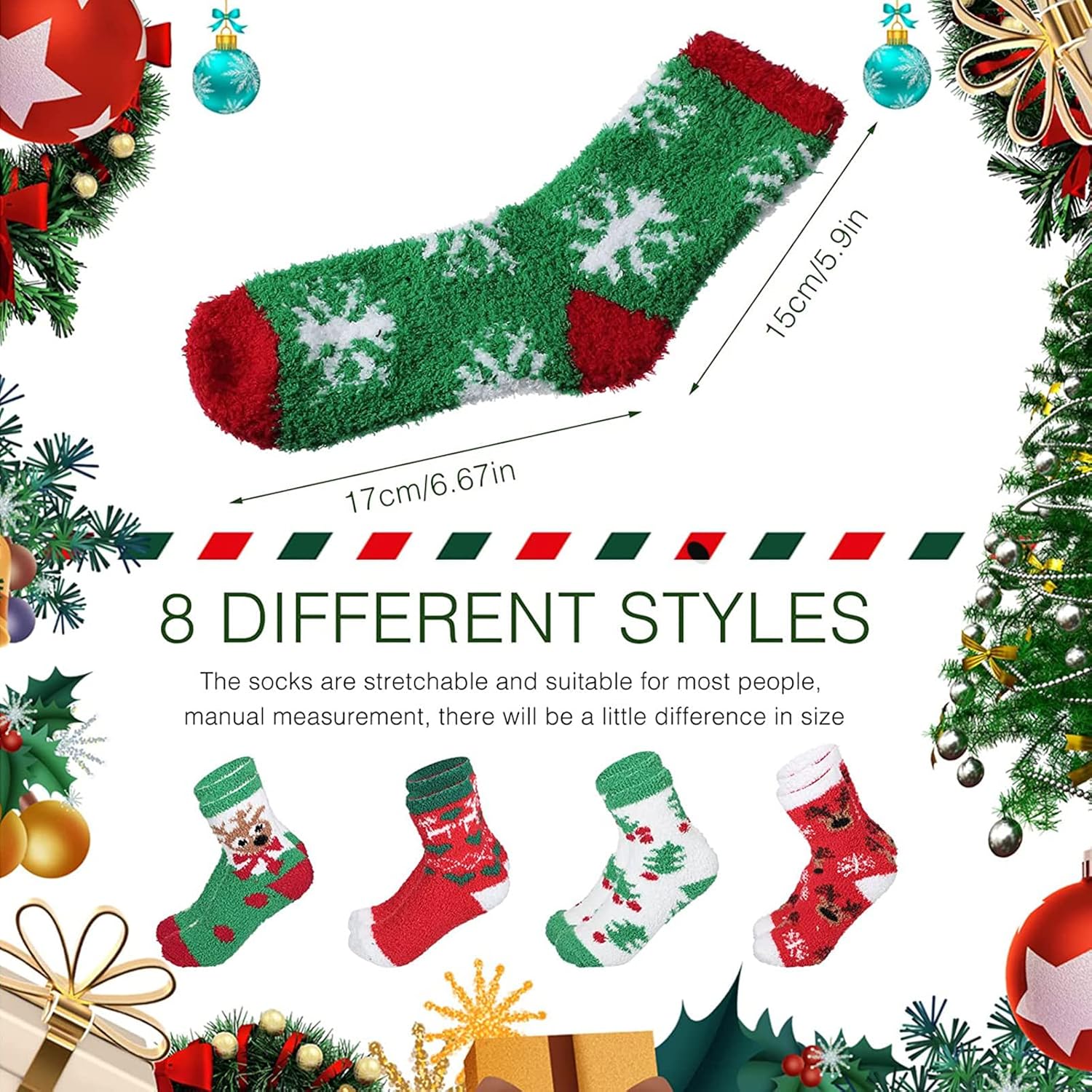 Satinior 8 Pairs Christmas Fuzzy Socks for Women Gifts Bulk Warm Cozy Winter Socks Fuzzy Socks Winter Warm Fluffy Cozy Crew Socks for Women Multi One Size - Image 3