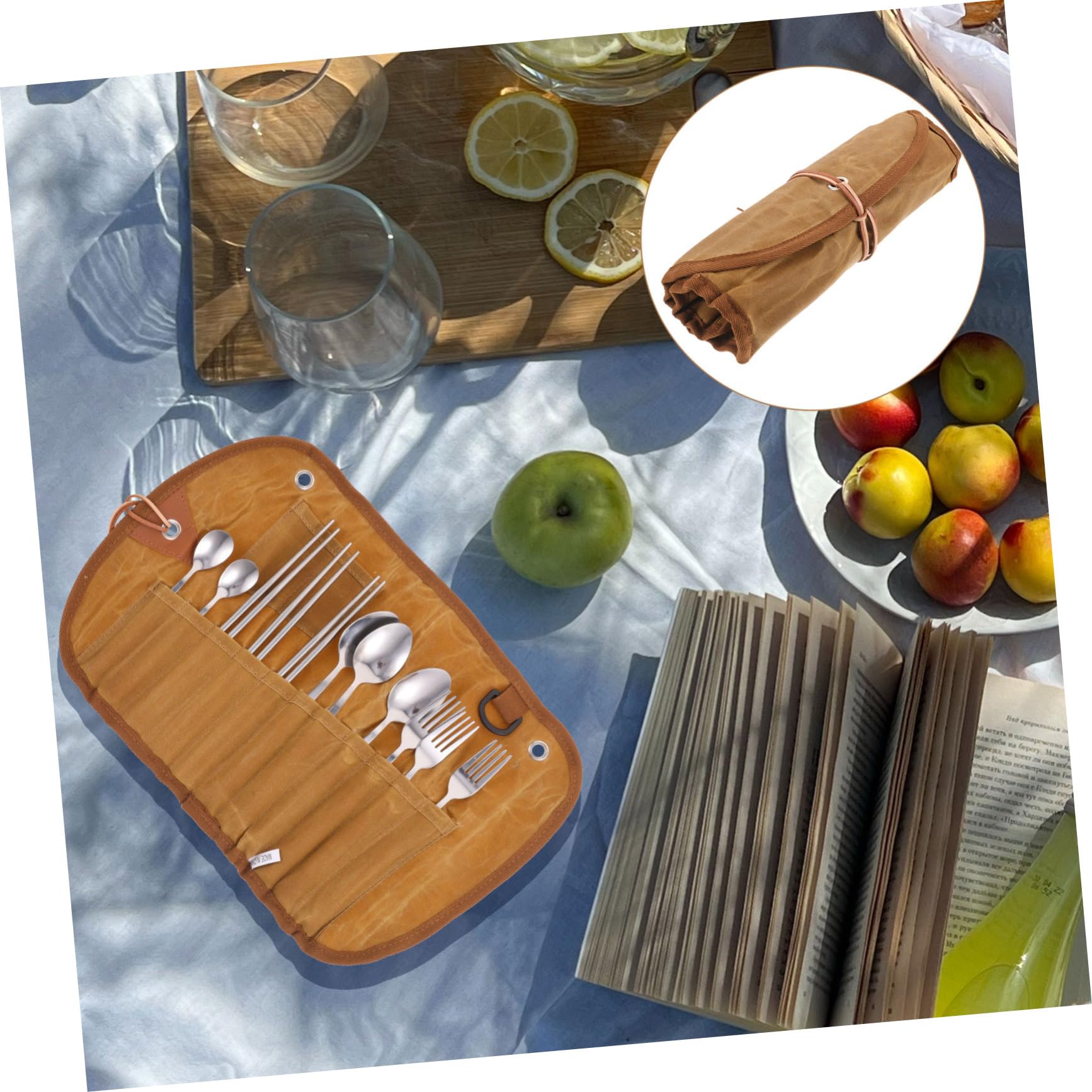 SUPVOX Ensemble De Couverts De Camping Léger Et Portable En Nylon Avec Étui De Vaisselle Pliable, Service De Table Compact Pour Pique-niques, Randonnée Et Barbecue En Extérieur