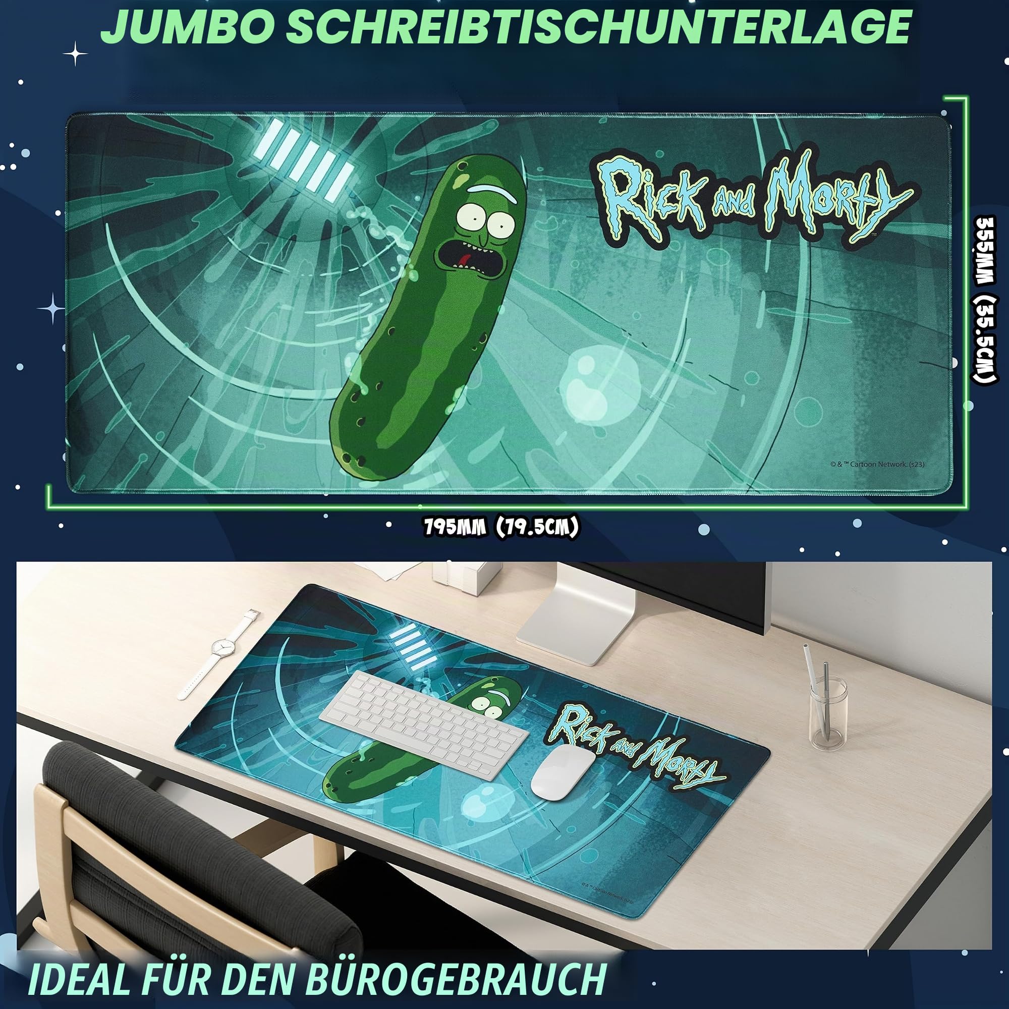 Rick and Morty Schreibtischunterlage XXL - Gaming Schreibtischzubehör 800x360mm - Anti-Rutsch, Bürobedarf Unterlage Desk Matte Büro Deko