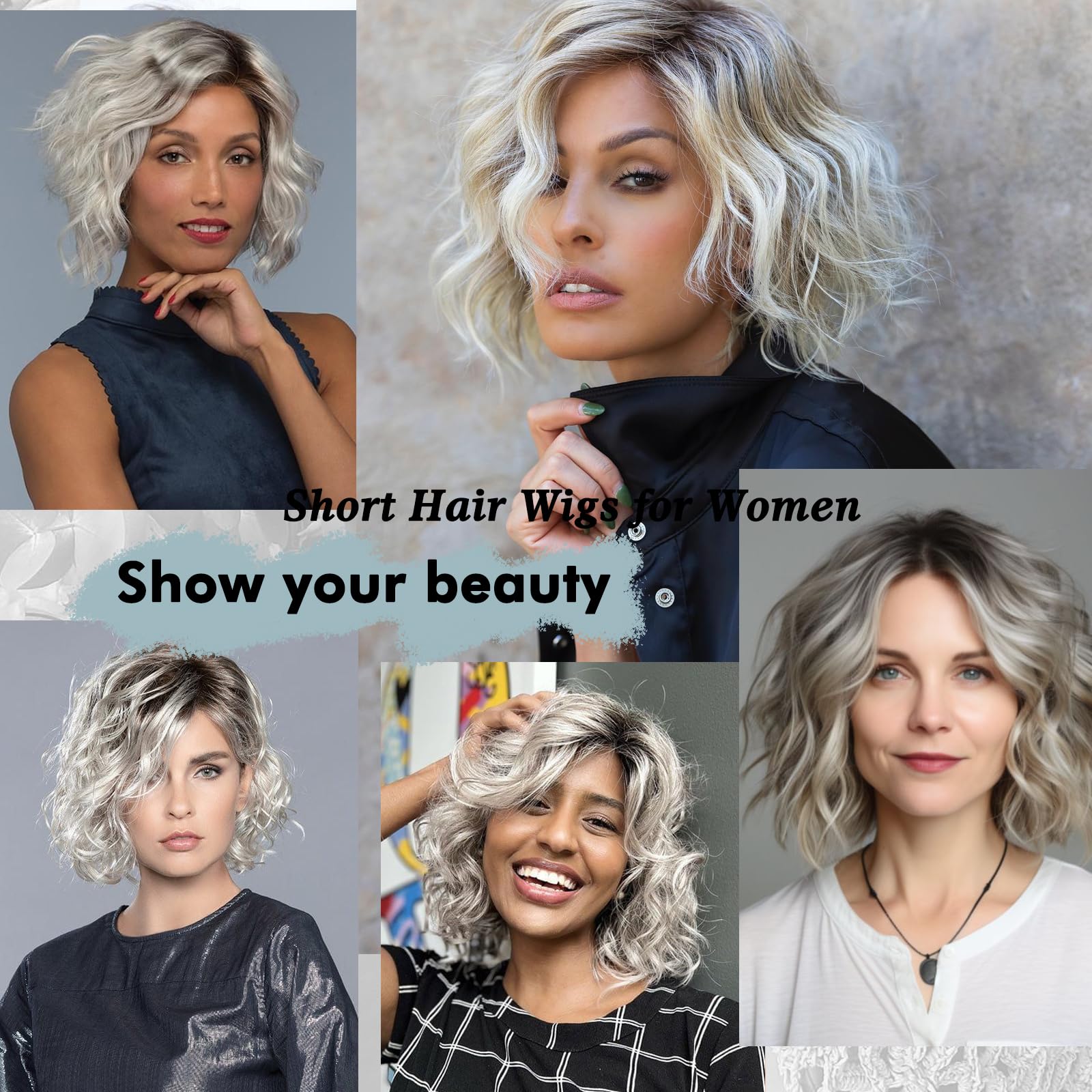 Amazon.com : Nuxovin Light Grey Ombre Human Hair Wigs  display picture 3