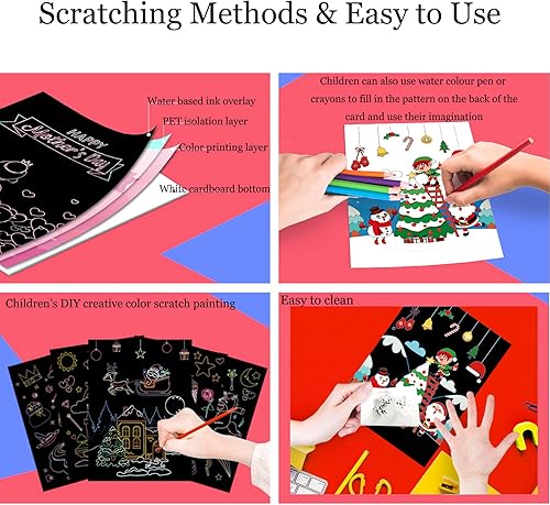 Miniatura 3 de SuyuanArt Animal Unicorn Ocean Mermaid Color Scratch Rainbow Art Paper Set para niños, dibujo mágico, manualidades de madera, lápiz capacitivo,