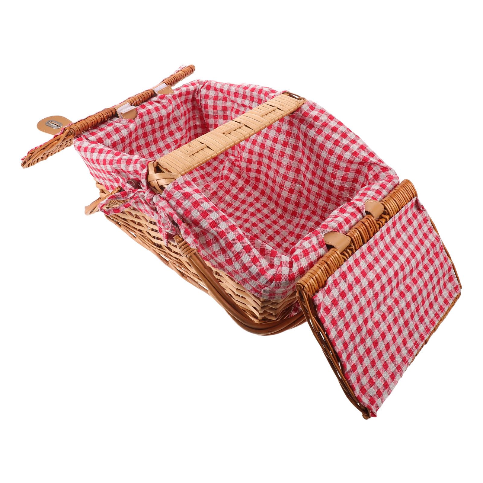 Cesta de Picnic de Mimbre con Tapa y Asa, Roja, Tejida a Mano
