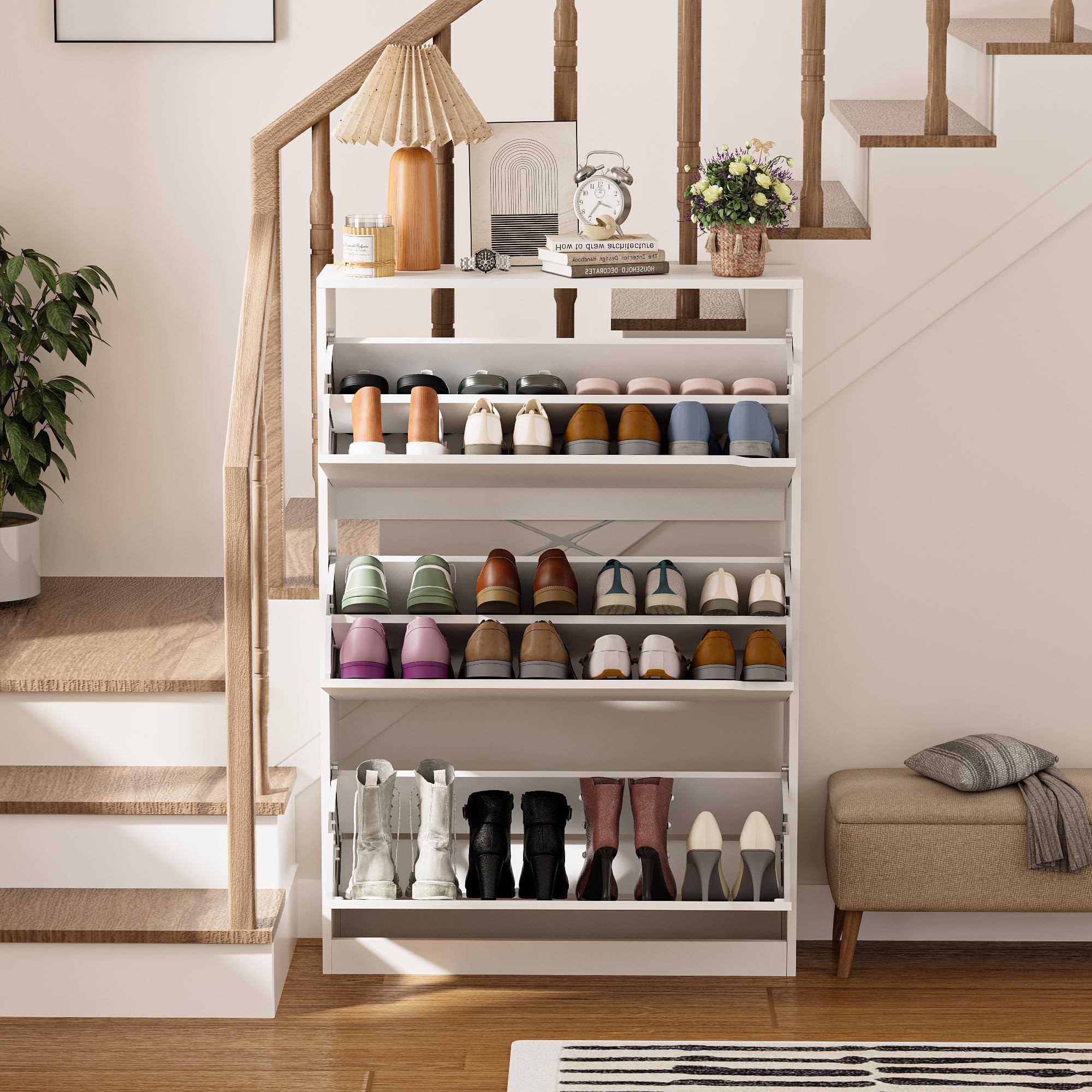 Zapatero 3 Puertas Armarios para Zapatos Estrecho Mueble Zapatero para 24-30 Pares de Zapatos，para Sala de Estar, Pasillo de Entrada, 80x24x118cm Blanco
