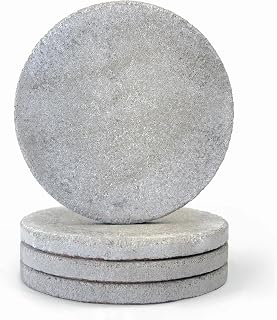 Handcrafted Concrete Coasters Set of 4 - 4" Round Absorbent, Non-Slip Cork Back, Modern Candle Holders, USA Made for Home Decor