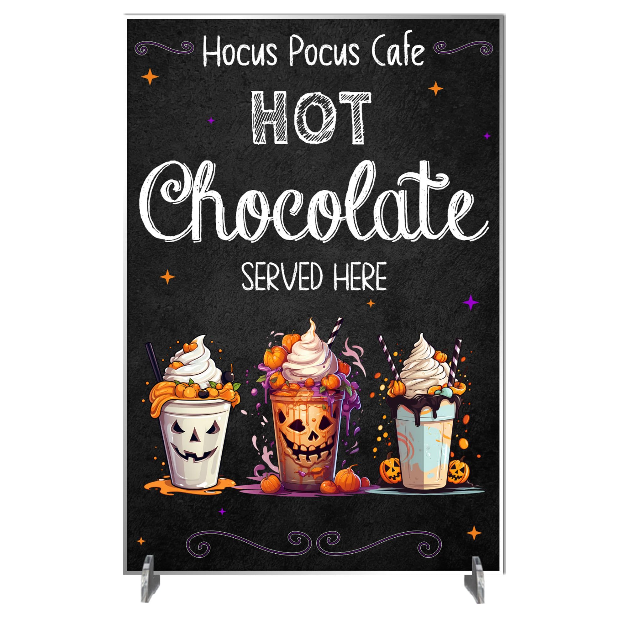 Hocus Pocus Cafe Hot Chocolate Served Here Plaque – Custom Halloween Decor Sign – Spooky Plaque for Fall and Halloween Festivities (Acrylic Indoor & Outdoor Use, A5 21cm x 15cm)