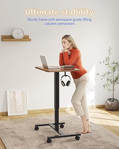 Miniatura 5 de YIHAYO Escritorio móvil de pie, 24 x 16 pulgadas, pequeño escritorio de pie con ruedas, escritorio portátil neumático para computadora portátil con