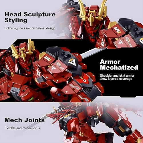 Miniatura 4 de HIGH GODO Samurai Mech Warrior - Juego de construcción de bloques de construcción de robot con espadas dobles, 923 piezas, regalo creativo