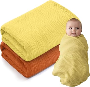 Muslin Swaddle Baby Blanket for Boys and Girls, 100% Cotton, Swaddles for Newborns, 47"x47", Soft Breathable Skin Friendly Warm Pack of 2