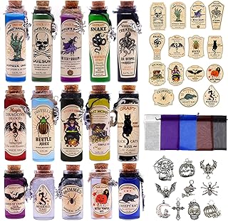 99 Pcs Halloween Potion Bottles Set,Halloween Decorations Indoor,Apothecary Bottles with Halloween Stickers & Pendants for Halloween Decor,Halloween Tiered Tray Decor Indoor Room Party Supplies