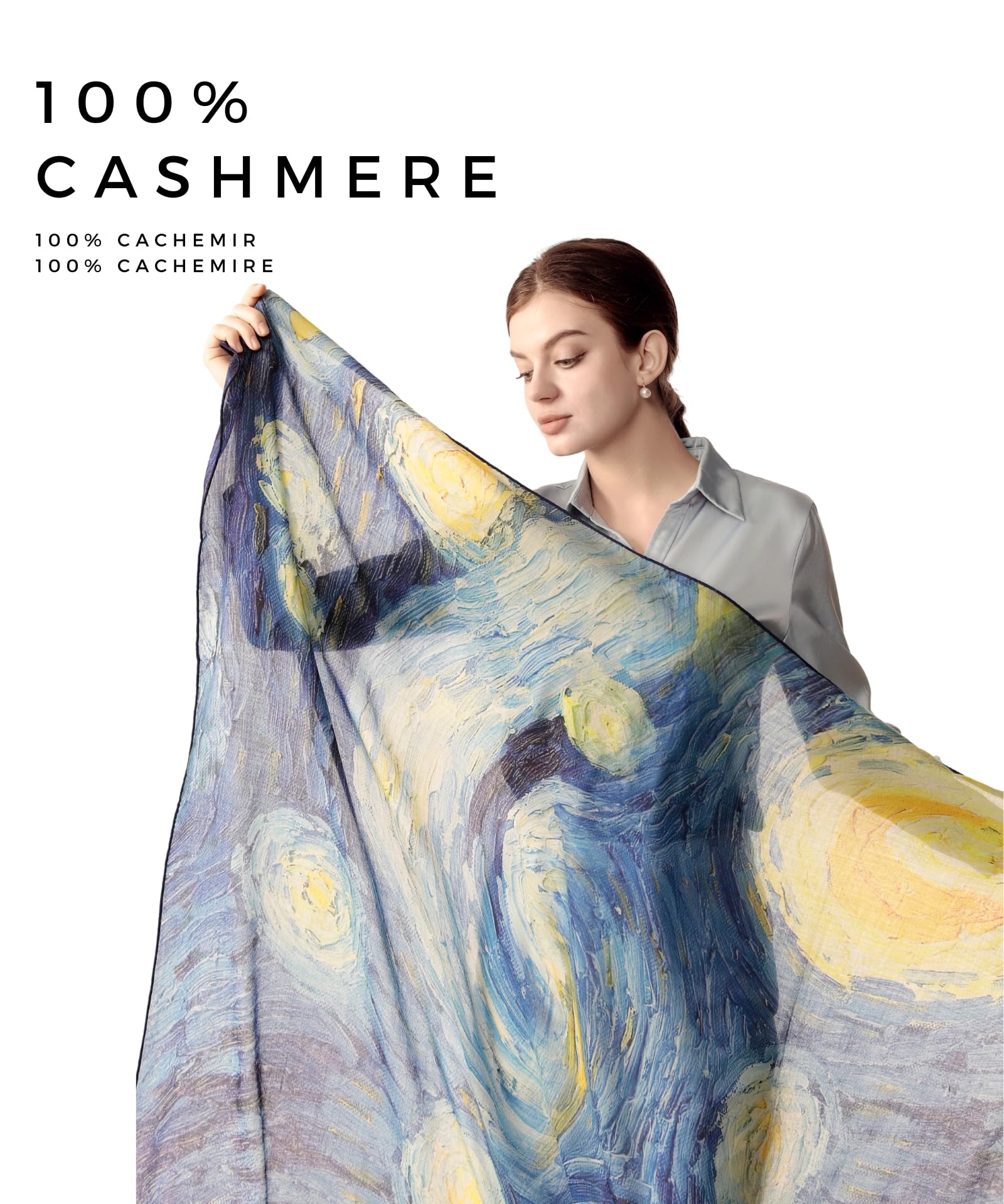 PoeticEHome Écharpe Cachemire Femme 90x90 cm - Châle Carré Artistique Ultra-Léger, Idée Cadeau Élégante