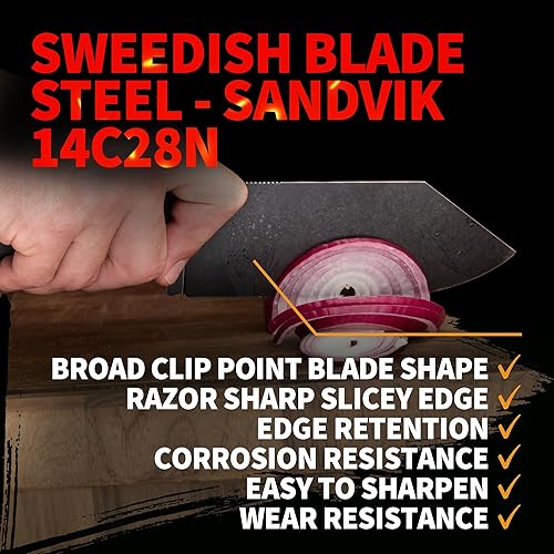 Miniatura 2 de Off-Grid Knives - Cuchillo de chef Grizzly V2 con acero inoxidable Sandvik 14C28N, funda Kydex y clip para cinturón, escalas G10, apertura de