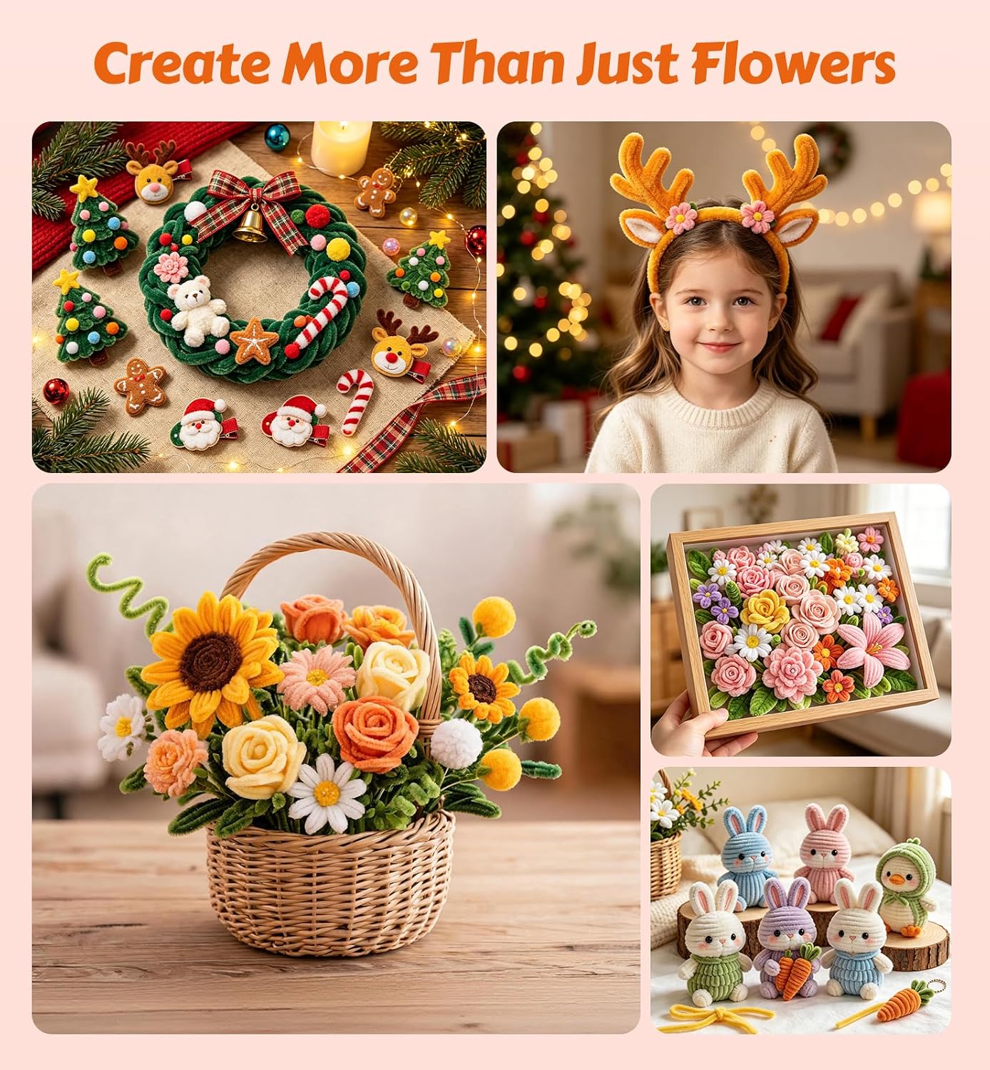 WNETONE 1000 PCS Pipe Cleaner Flower Kit, 13 Colors Chenille Stems Craft