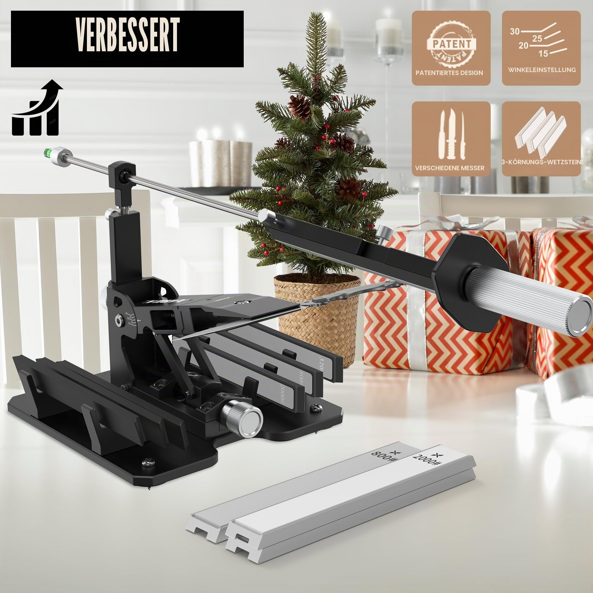 GEN2 Präzisions-Messerschärfsystem, Aluminium Design | Robuste Aluminium-Konstruktion, 320#/800#/2000# Diamantplatten, Professionelles Schärfen Für Küchen-, Jagd- & Angelmesser