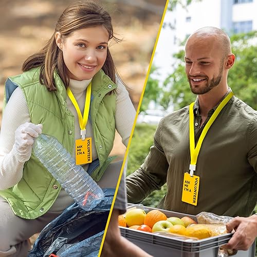 Miniatura 6 de Ctosree 20 juegos de cordones para voluntarios con pase de tarjeta de plástico de PVC, color amarillo, credencial de voluntario para identificación,
