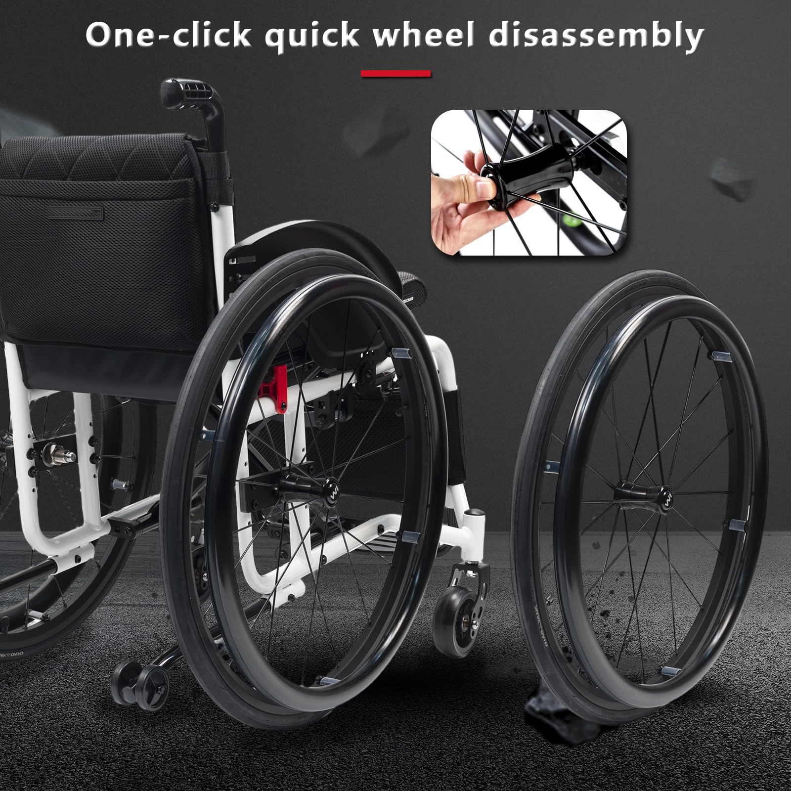 Silla de Ruedas Deportivas para Adultos,Silla de Ruedas Deportivas Plegable Ultra Ligera para Todo el Terreno,Silla de Ruedas de Aluminio silenciosa portátil para Todo el Terreno(38cm/15in)
