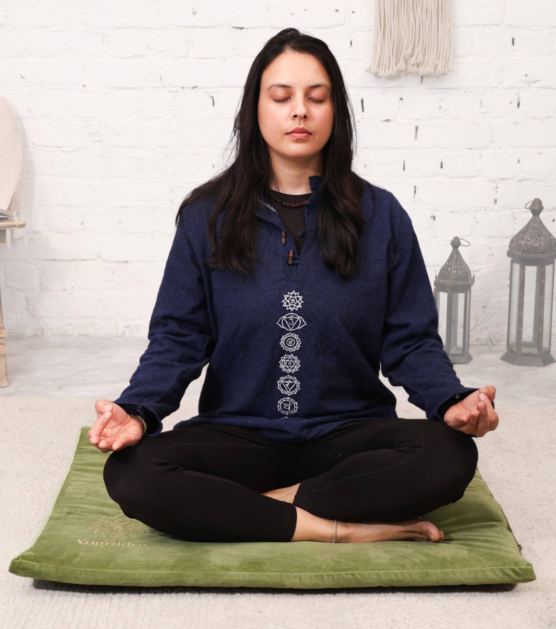 meditation mat - cotton filled yoga and meditation pad | meditation cushion for kneeling and sitting support | large rectangular sitting floor pillow |green |
