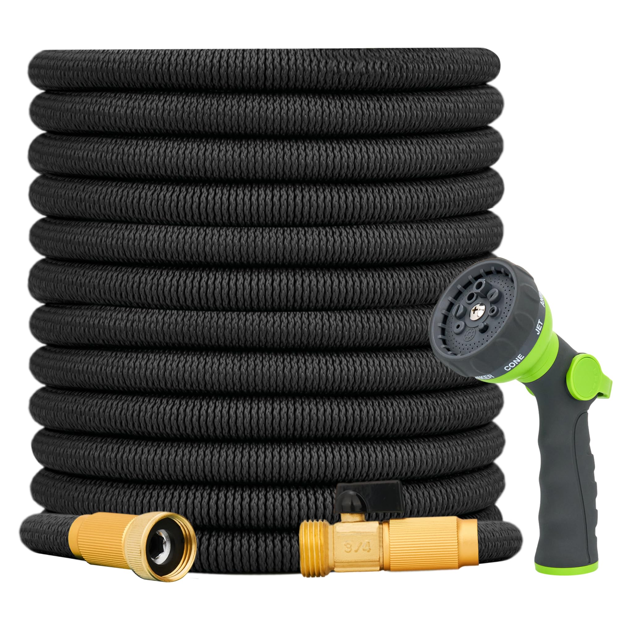 75 FT Expandable Garden Hose – Long Reach Retractable Hose for Large Yards & Gardens, No Tangle Flexible Design, Heavy-Duty Latex Core, Brass Fittings