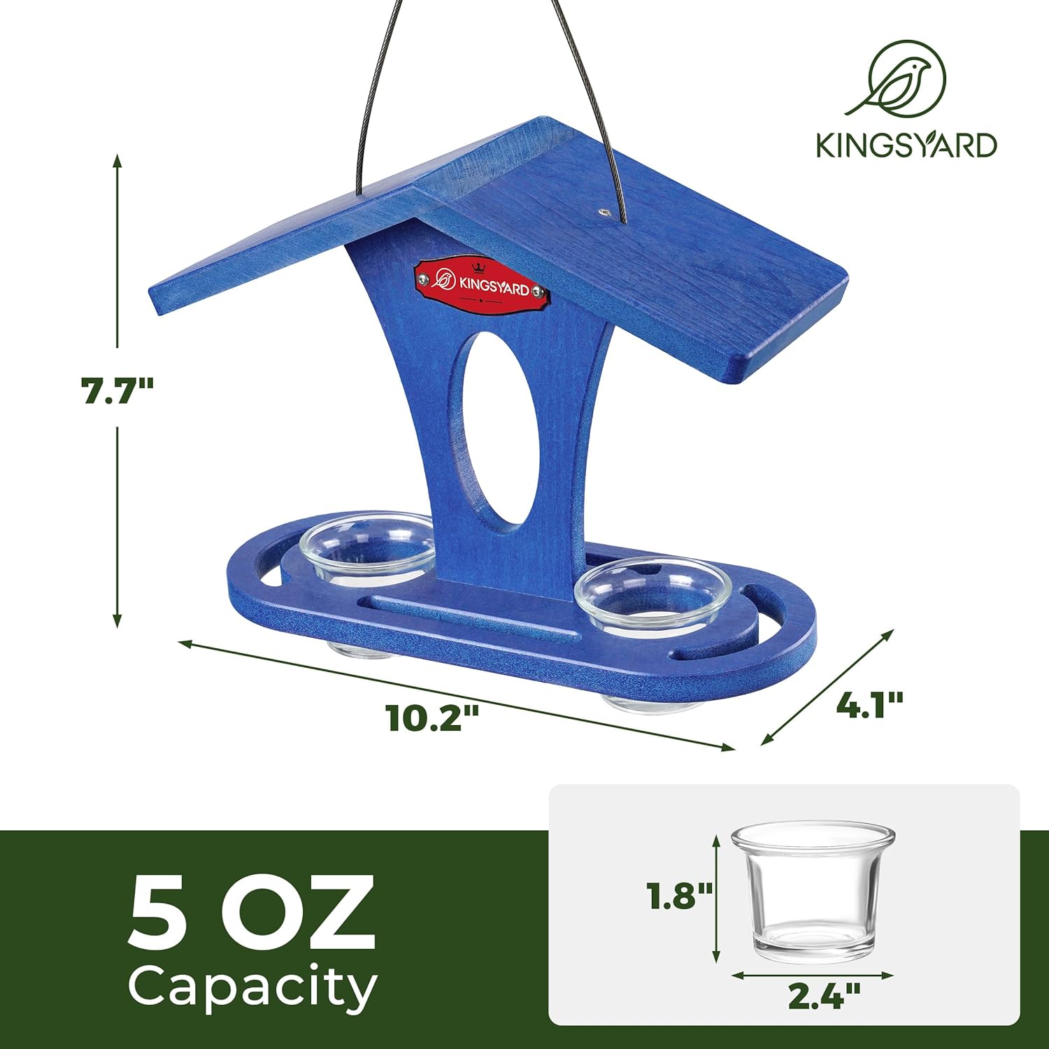 Kingsyard Bird Feeder for Outdoor Hanging, Recyceled Plastic Bluebird Feeders for mealworm, Two Dishes w/ 5 oz, Durable & Weatherproof, for Bird Lovers, Blue