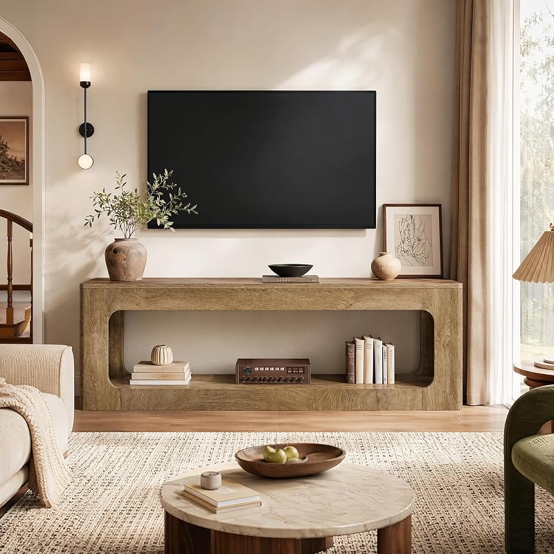 Tribesigns 63-Inch TV Stand, Farmhouse Entertainment Center for 55/60/65/75-Inch TVs, Television Console Table with Storage, 2-Tier Media Console for Living Room, Bedroom, Brown image 3