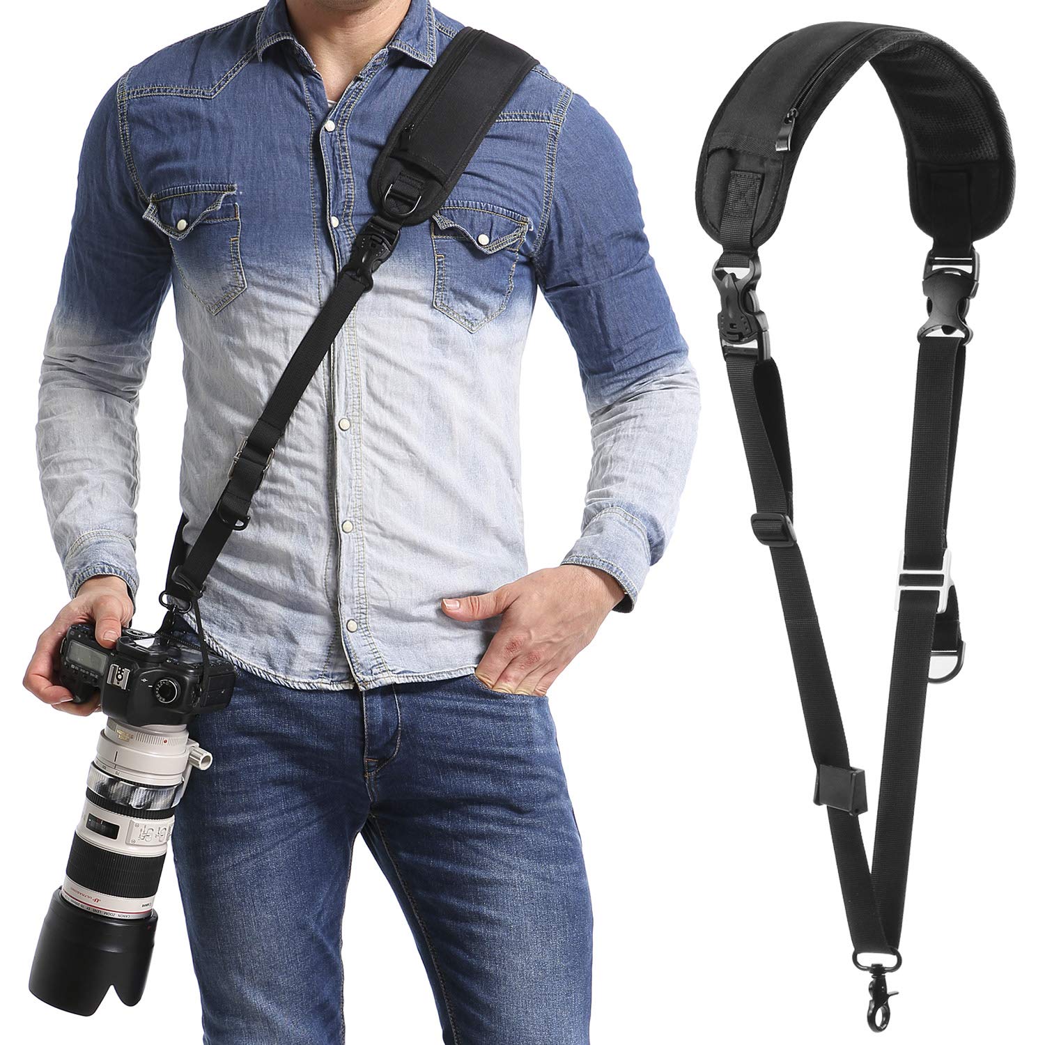 Waka Shoulder Strap, Anti-slip Over Shoulder Camera Sling Strap Quick Release with Safety Tether, Comfortable Neck Strap for DSLR Cameras (Canon, Nikon, Sony, Olympus, Pentax)