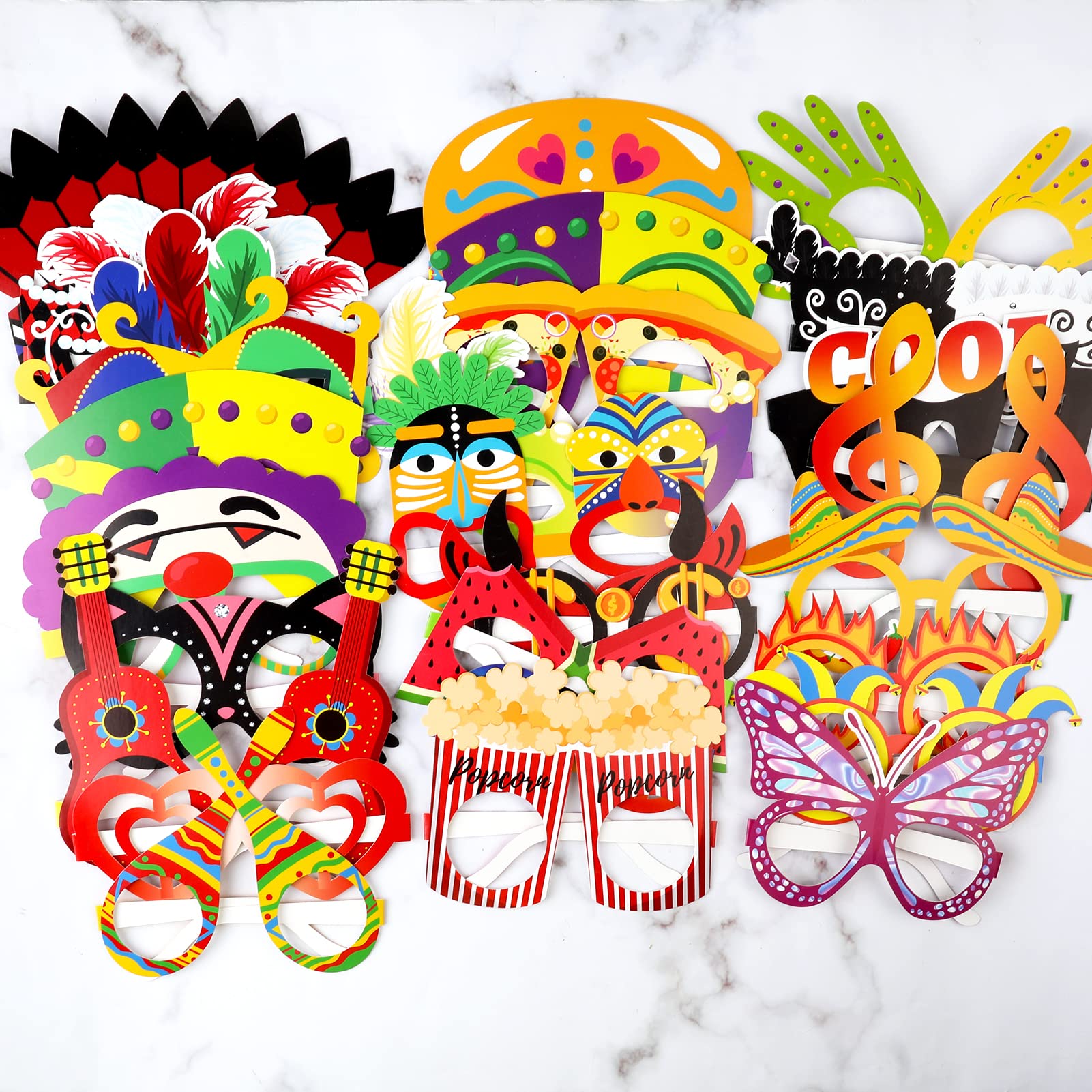 DPKOW 27pcs Drôles Carnaval Fête Lunettes Masque, Papier Lunettes de Vue Déguisée pour Halloween
