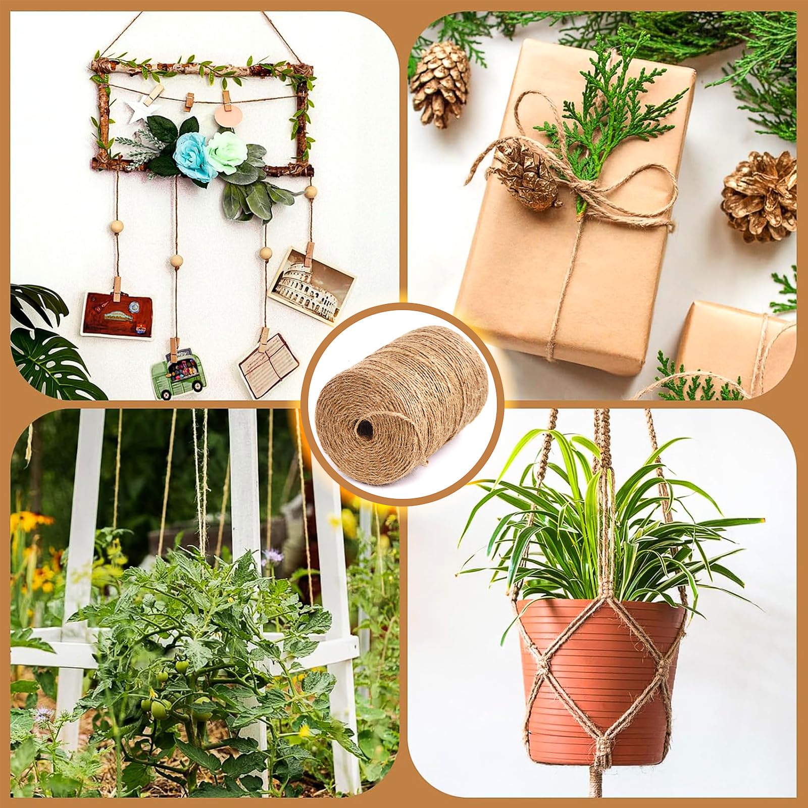 Cuerda de Yute,200M×2mm Cordel de Cáñamo Hecha de Fibras Naturales Cuerda de Jardinería Bricolaje para Manualidades,Envoltura de Regalos,Jardinería,Embalaje y Decoración Navideña — view 6