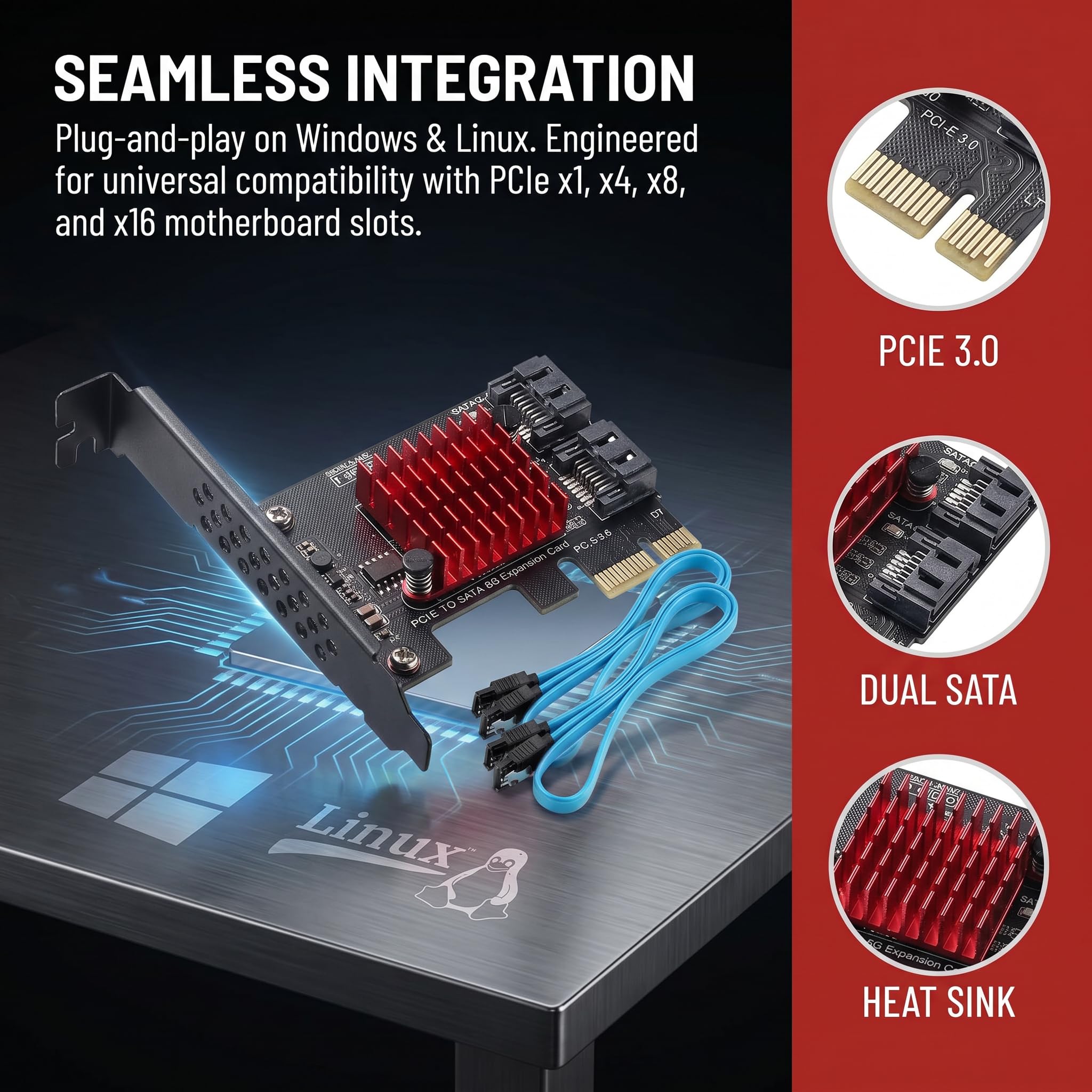 PCIE SATA 3.0 2-portowa karta kontrolera PCI-E 3.0 GEN3 JMicron JMB582, 6 Gbit/s, karta rozszerzeń PCI-E 3.0 GEN3