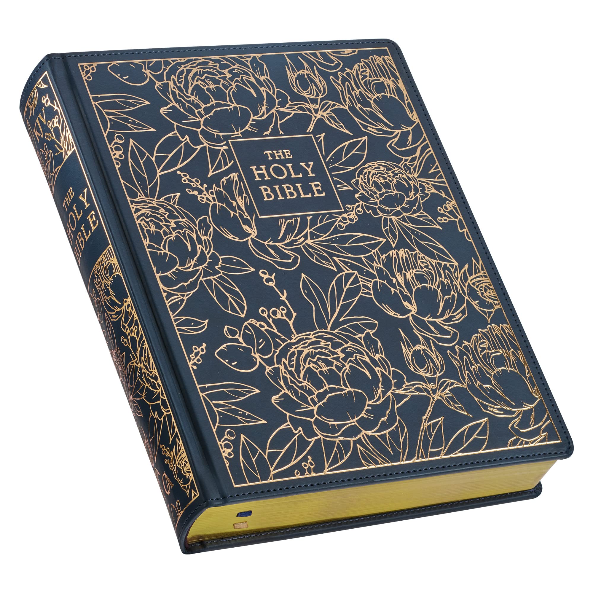 KJV Holy Bible, Large Print Note-Taking Bible, Faux Leather Hardcover - King James Version, Navy W/Gold Floral