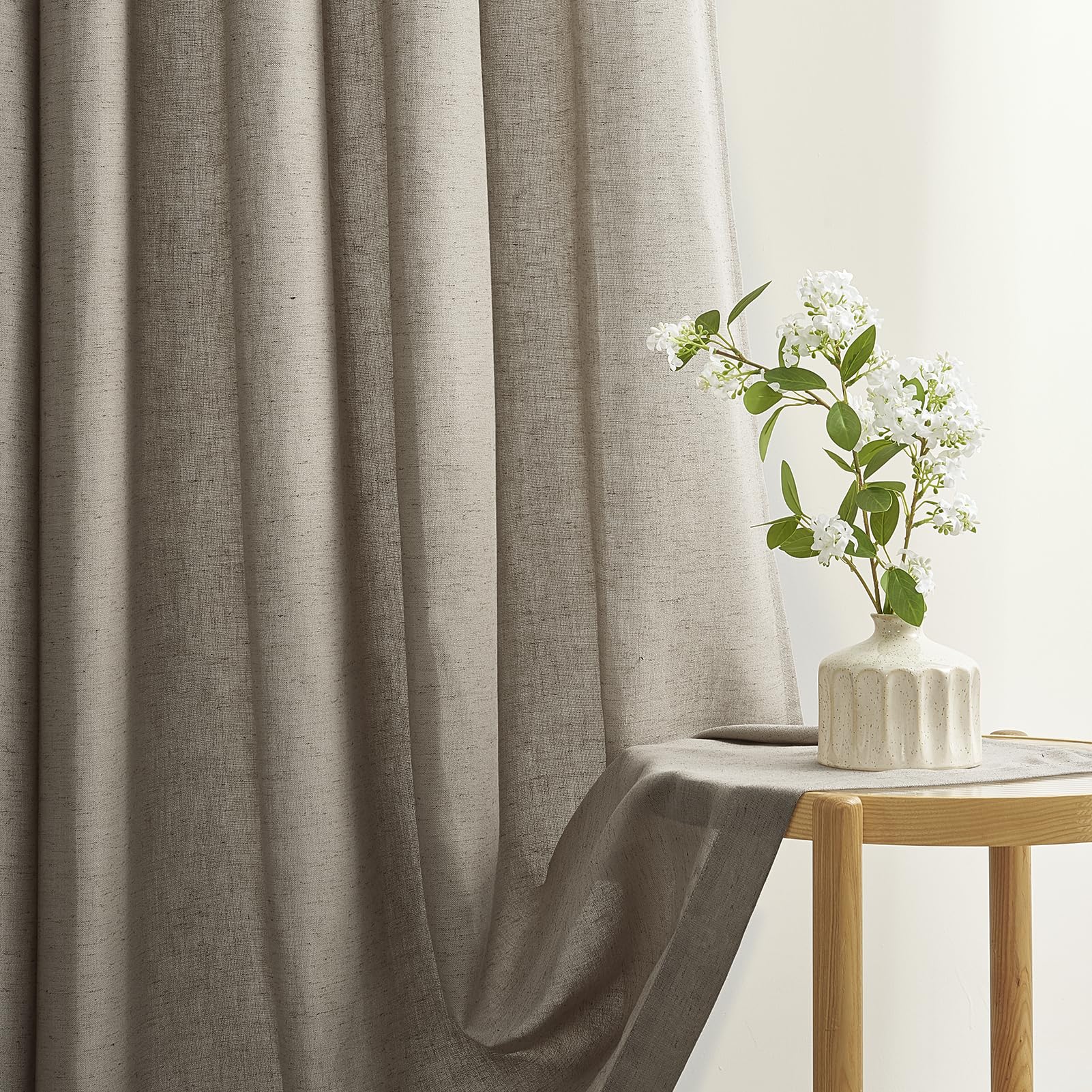 Topfinel Gardinen Wohnzimmer Taupe Burlywood Modern, Leinenoptik Vorhang mit Ösen 2er Set H 240 x B 140 cm Voile Halbtransparent Vorhänge Leinen Baumwolle Vorhang mit Schlaufen Curtains Living Room