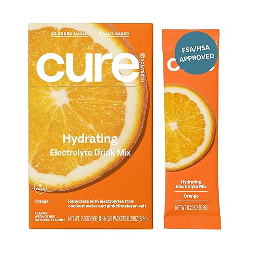 Cure - Mezcla hidratante de electrolitos a base de plantas, elegible por FSA y HSA, polvo para alivio de la deshidratación, fabricado con agua de