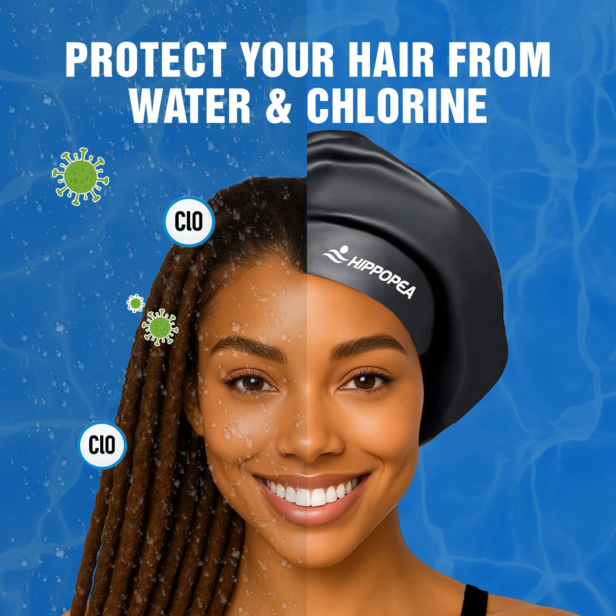 Extra große Badekappe für Zöpfe und Dreadlocks, für Damen und Herren, für lockiges, langes Haar, Haarverlängerungen und Afros, wasserdichte Silikon-Badekappe für Damen und Herren, Erwachsene