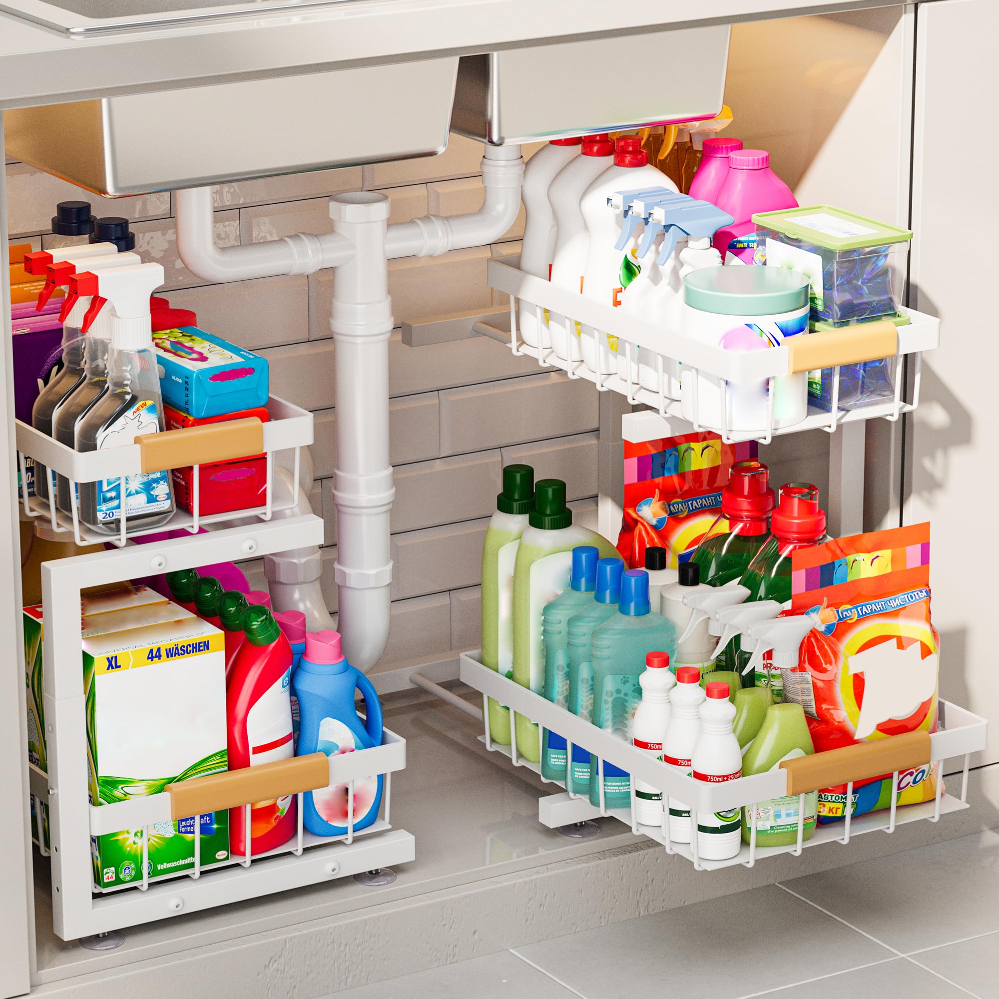ADBIU Under Sink Organizer 2 Pack 2 Tier Expandable Height White Large Size