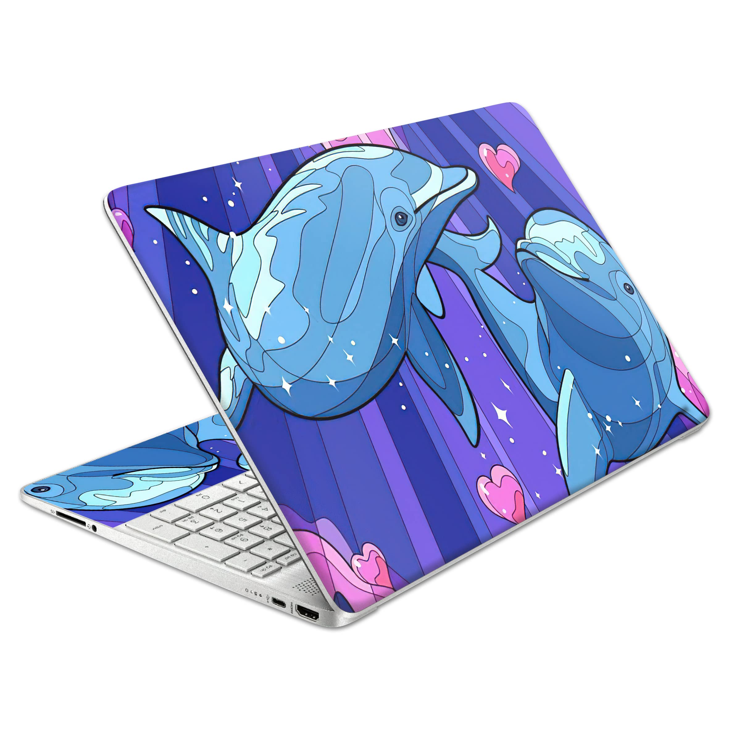 HK Studio Laptop Skin Decal Specific Fit for HP 15.6" with No Cutting Required, No Bubble, Waterproof, Scratch Resistant, Loving Dolphins Design - Including Wide Screen and Full Wrist Pad Skin