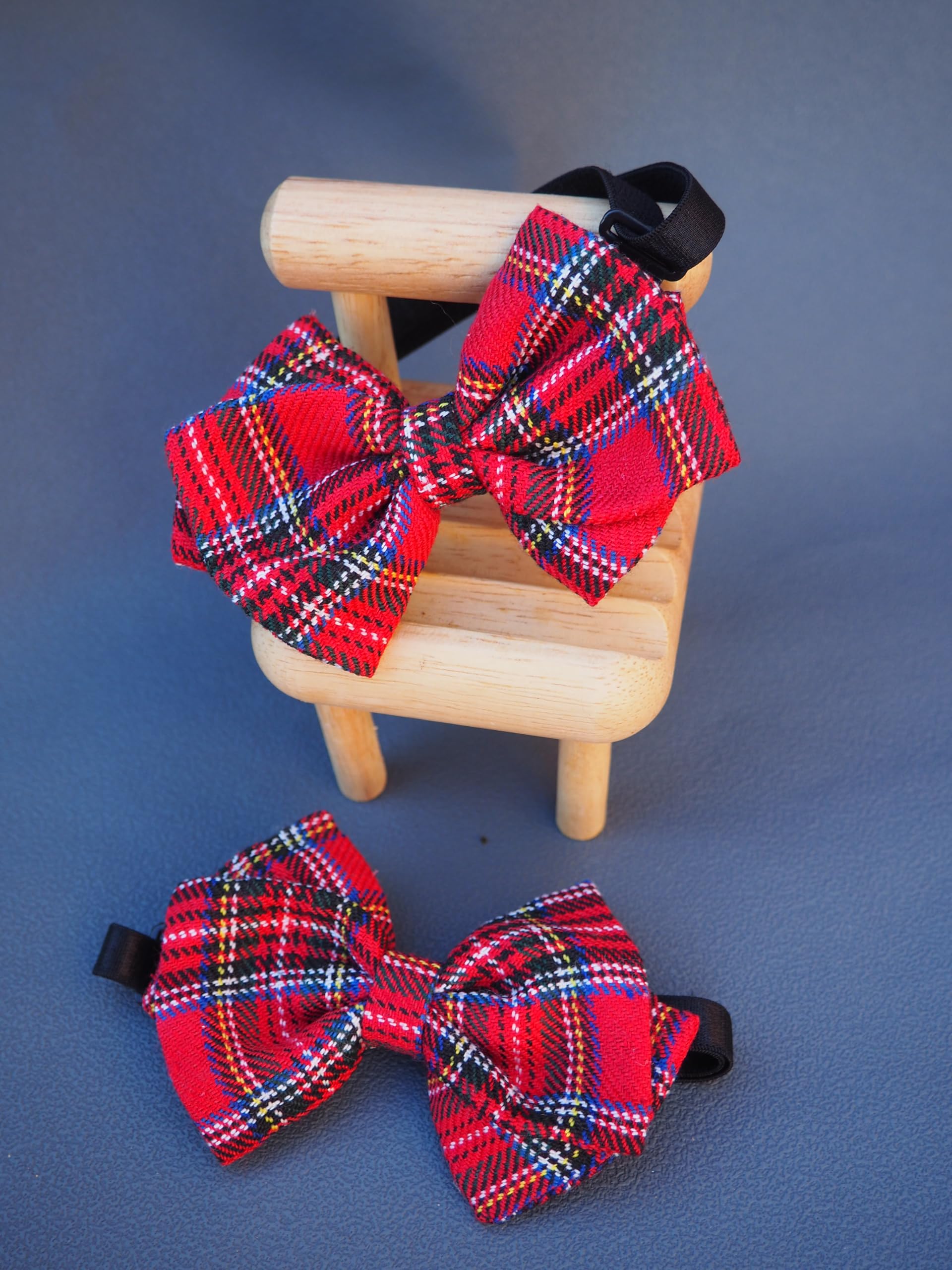 MeiMei Christmas Bow Tie, Handmade Red Tartan Bowtie for Men Boys & Pets - Image 2
